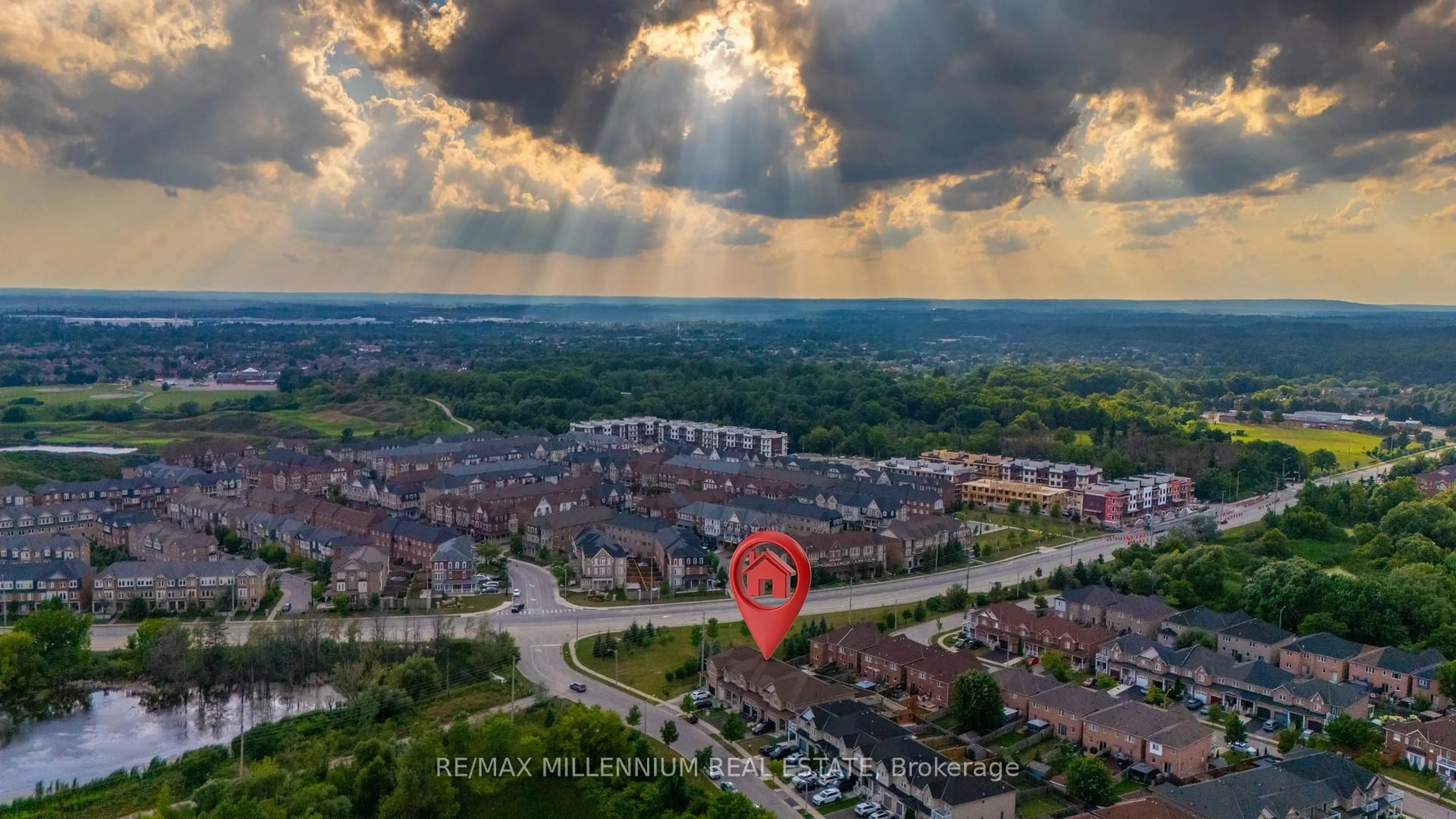 A pic from outside/outdoor area/front of a property/back of a property/a pic from drone, city buildings view from balcony for 18 Brussels Ave, Brampton Ontario L6Z 0A5