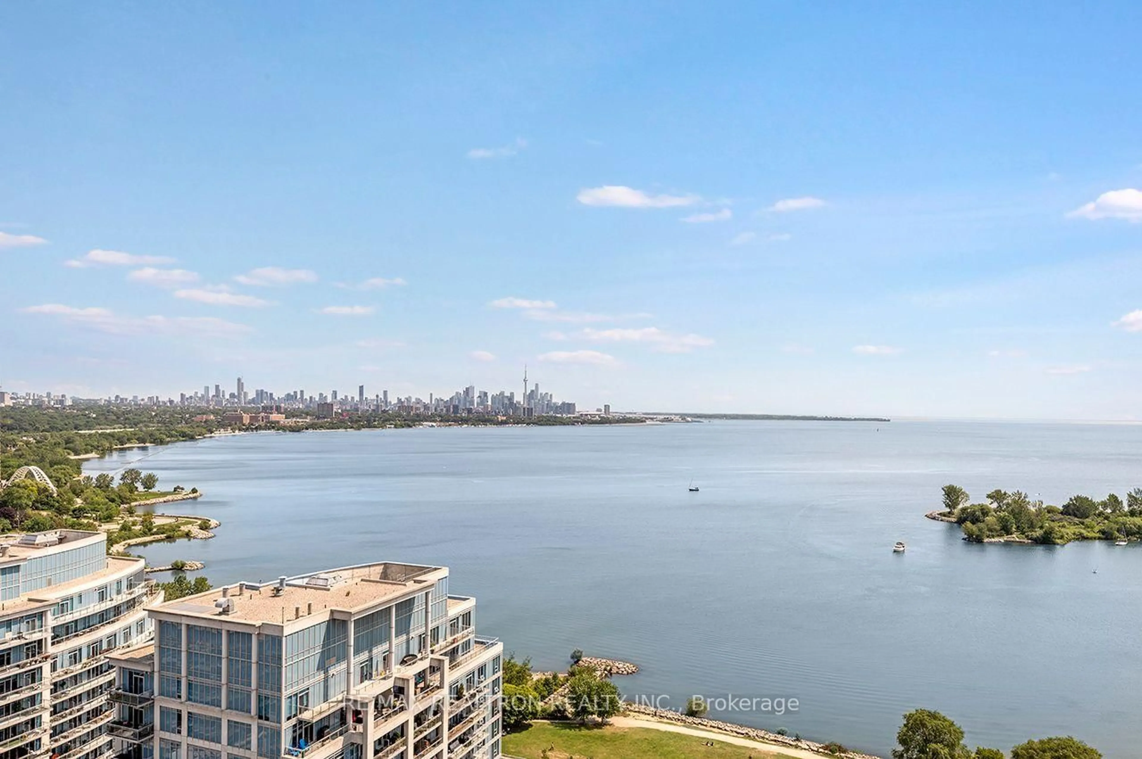 A pic from outside/outdoor area/front of a property/back of a property/a pic from drone, water/lake/river/ocean view for 16 Brookers Lane #2407, Toronto Ontario M8V 0A5