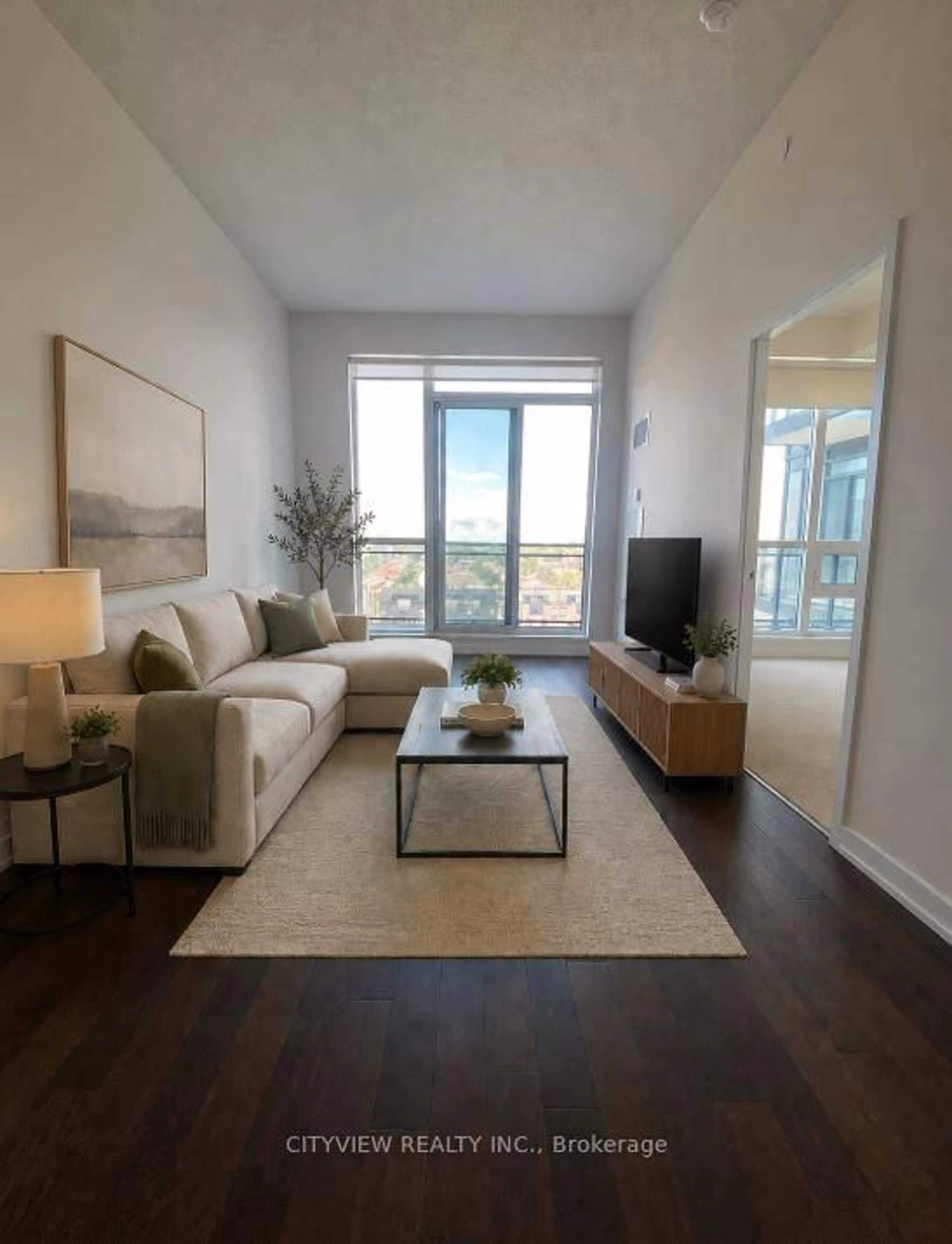 Living room with furniture, wood/laminate floor for 510 Curran Pl #710, Mississauga Ontario L5B 0J8