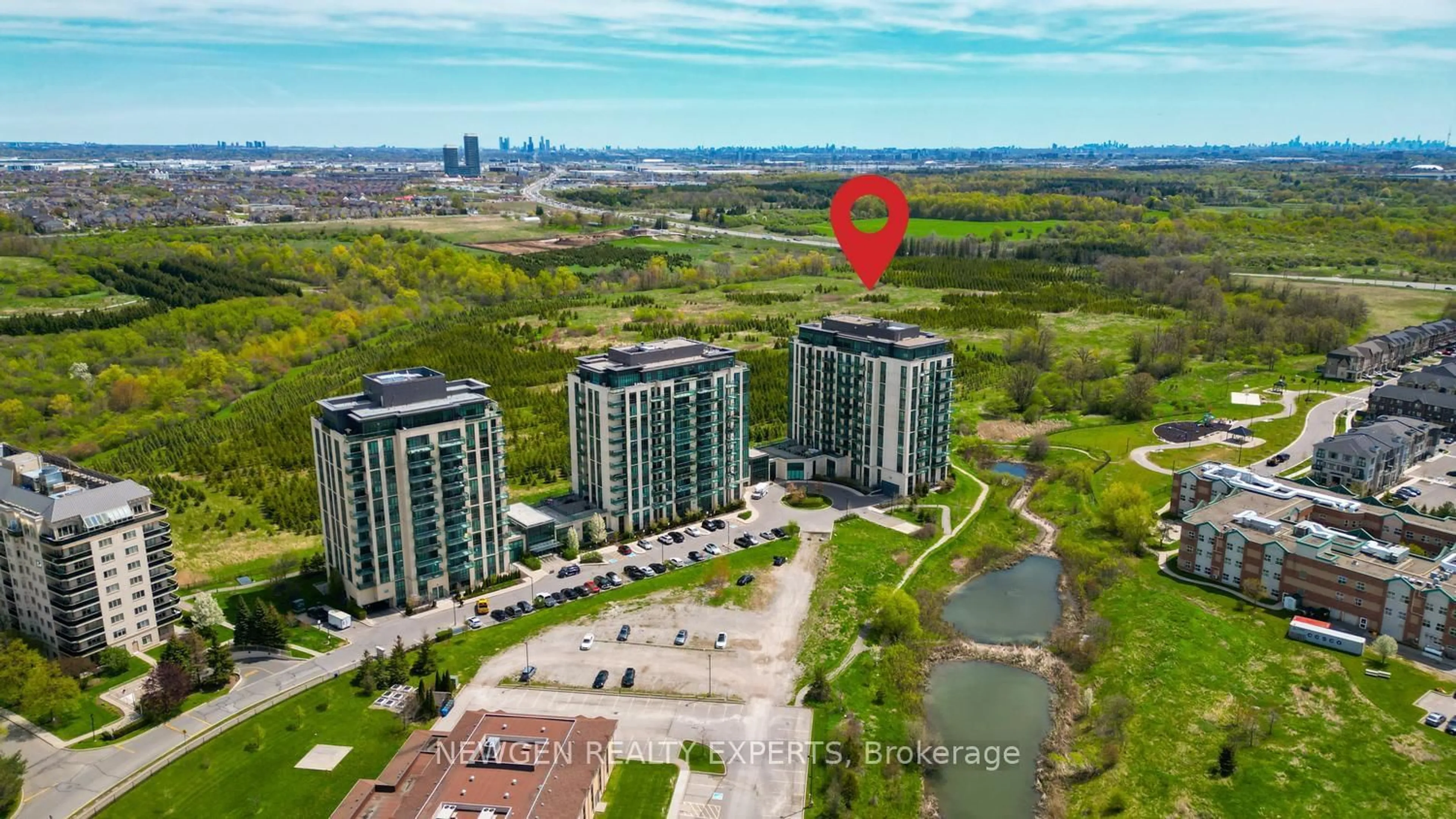 A pic from outside/outdoor area/front of a property/back of a property/a pic from drone, water/lake/river/ocean view for 65 Yorkland Blvd #808, Brampton Ontario L6P 4M5