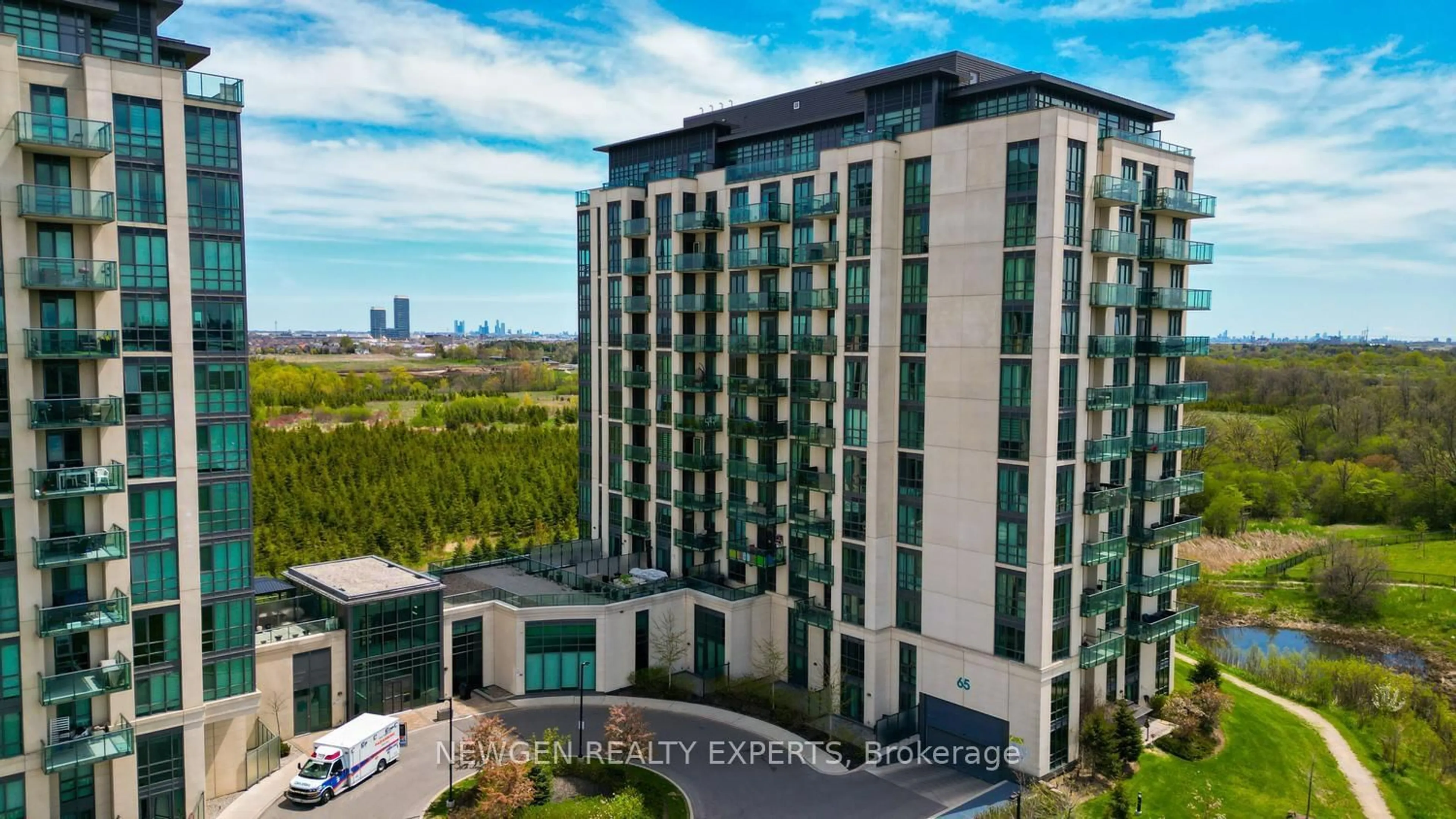 A pic from outside/outdoor area/front of a property/back of a property/a pic from drone, city buildings view from balcony for 65 Yorkland Blvd #808, Brampton Ontario L6P 4M5