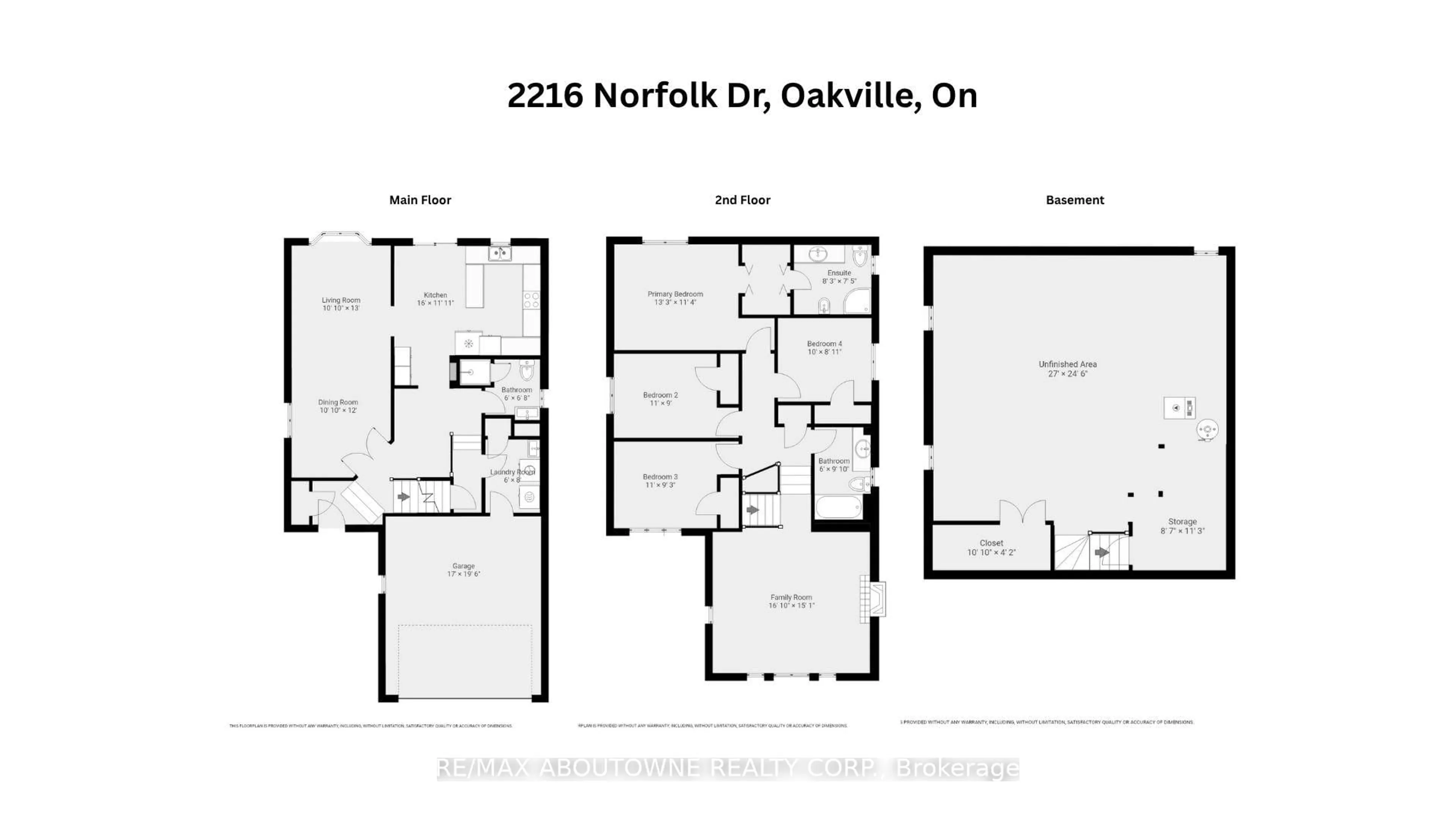 Floor plan for 2216 NORFOLK Dr, Oakville Ontario L6H 6H4