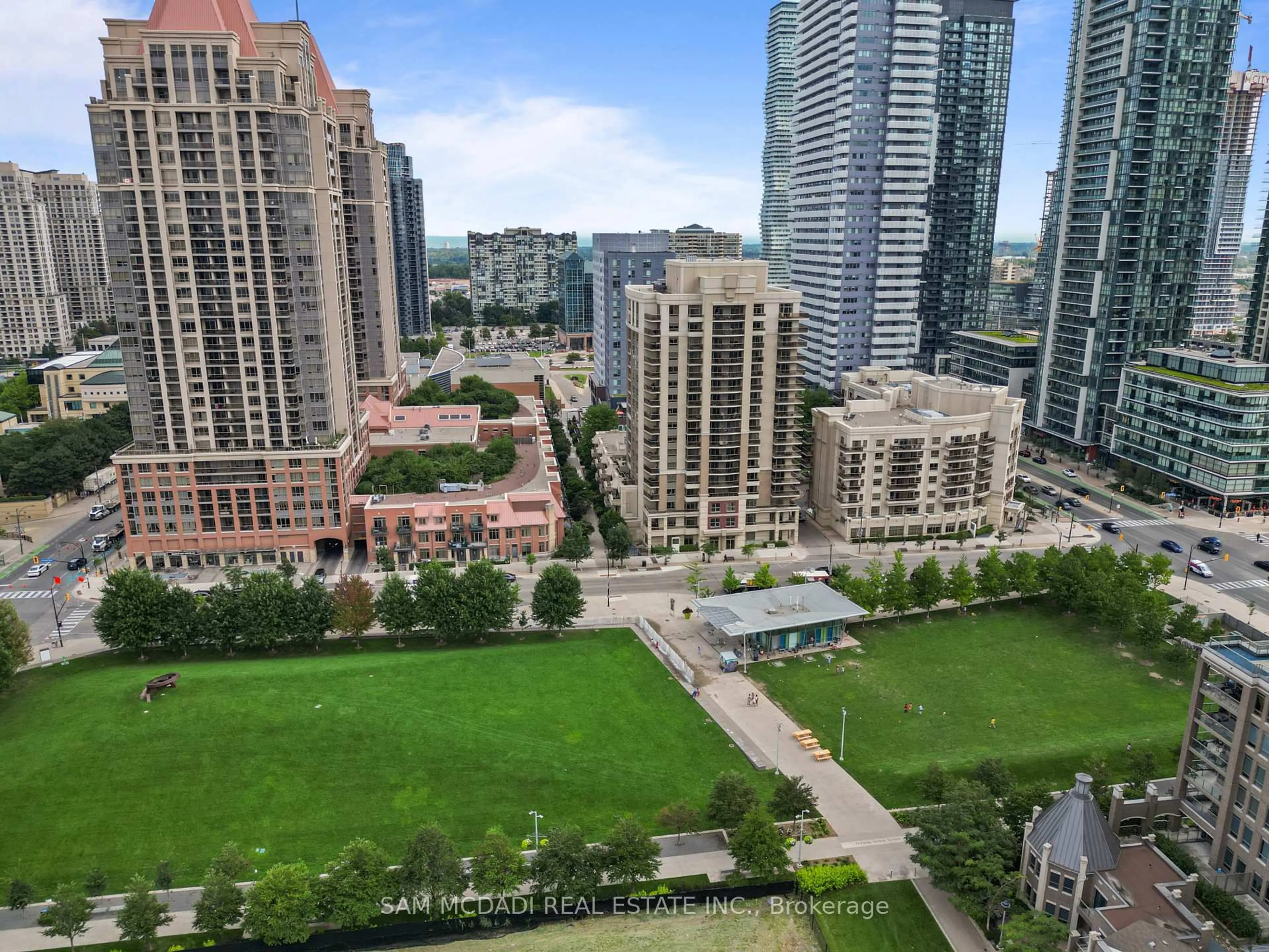 A pic from outside/outdoor area/front of a property/back of a property/a pic from drone, city buildings view from balcony for 350 Princess Royal Dr #1107, Mississauga Ontario L5B 4N1