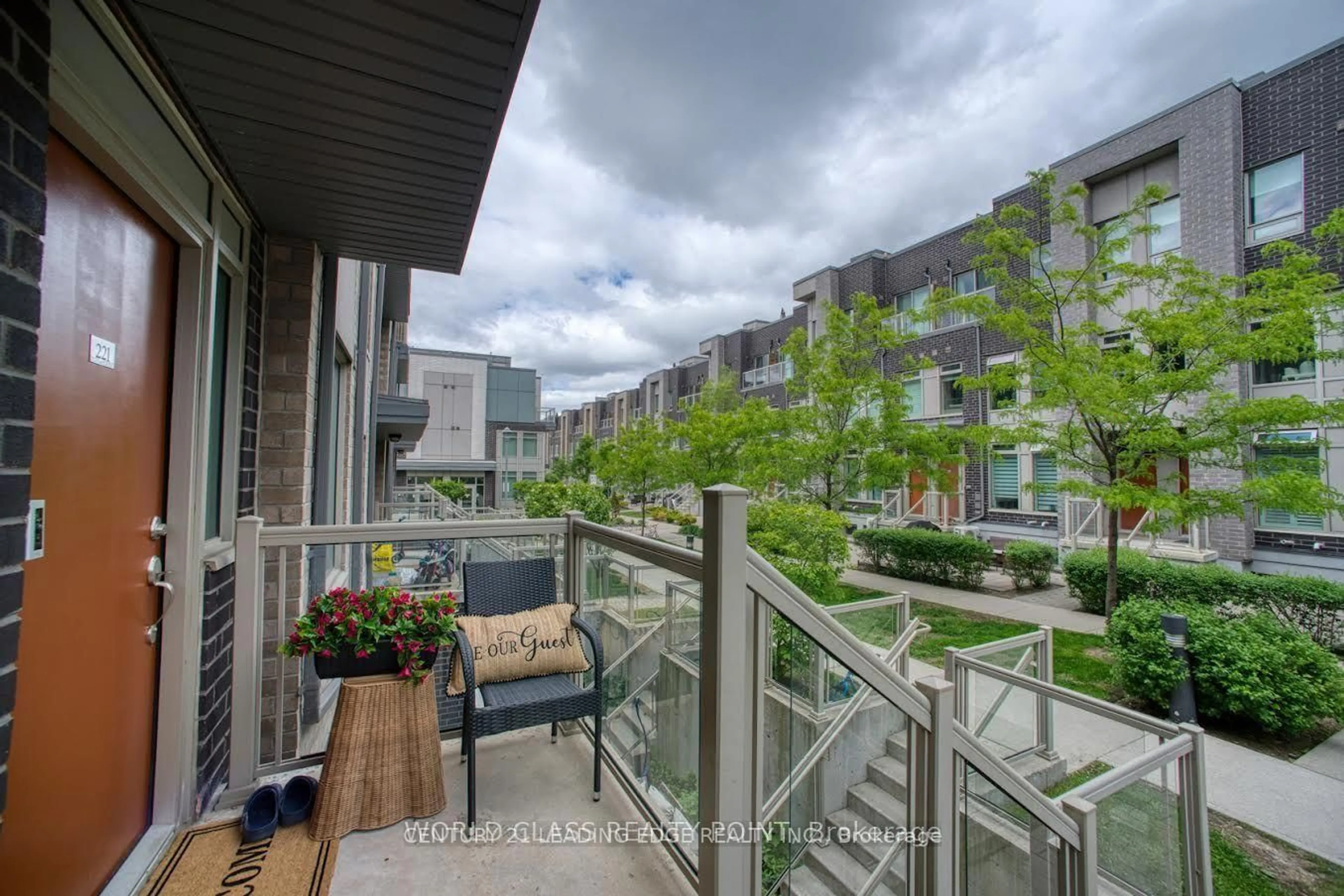 Balcony in the apartment, city buildings view from balcony for 7 Applewood Lane #221, Toronto Ontario M9C 0C1