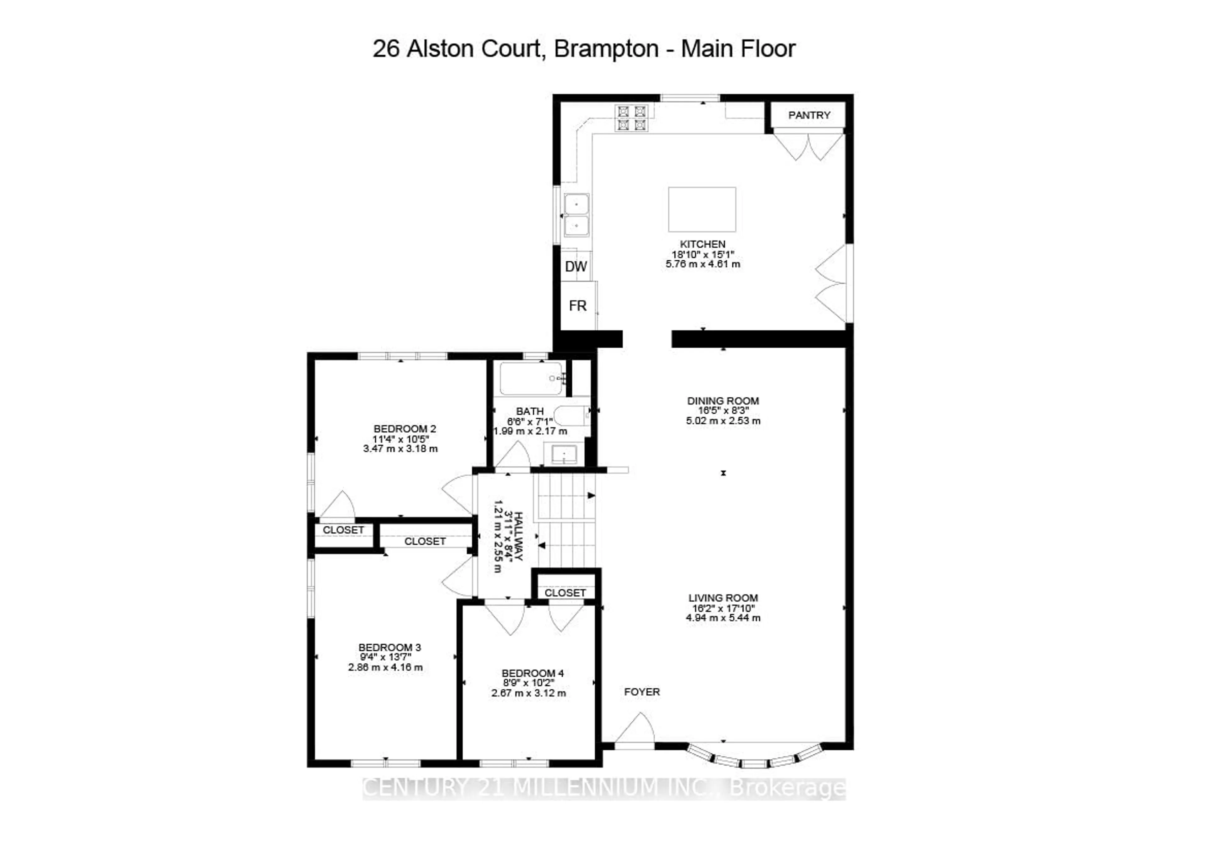 Floor plan for 26 Alston Crt, Brampton Ontario L6W 3B6