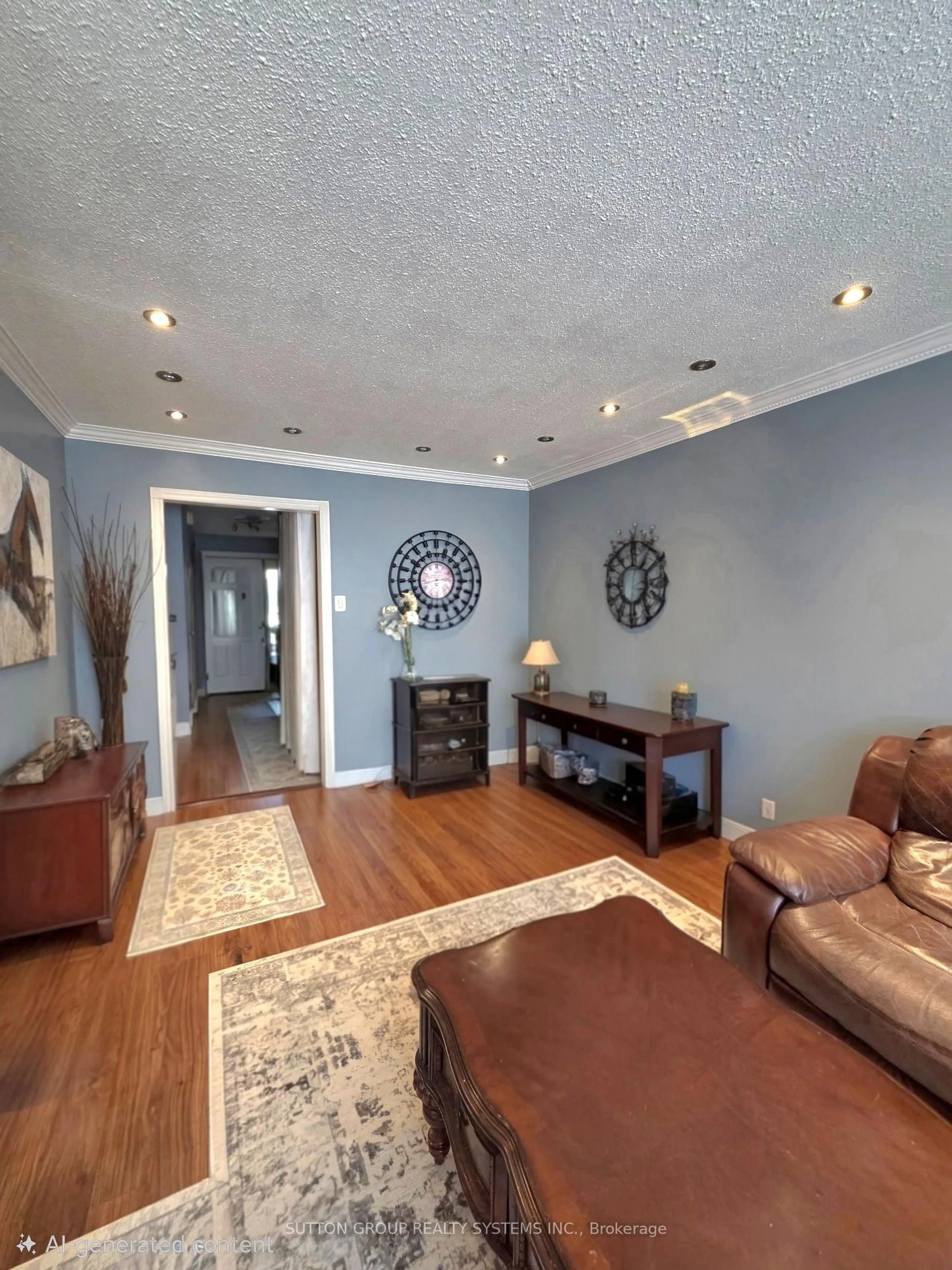Living room with furniture, wood/laminate floor for 2380 Bromsgrove Rd #19, Mississauga Ontario L5J 4E6
