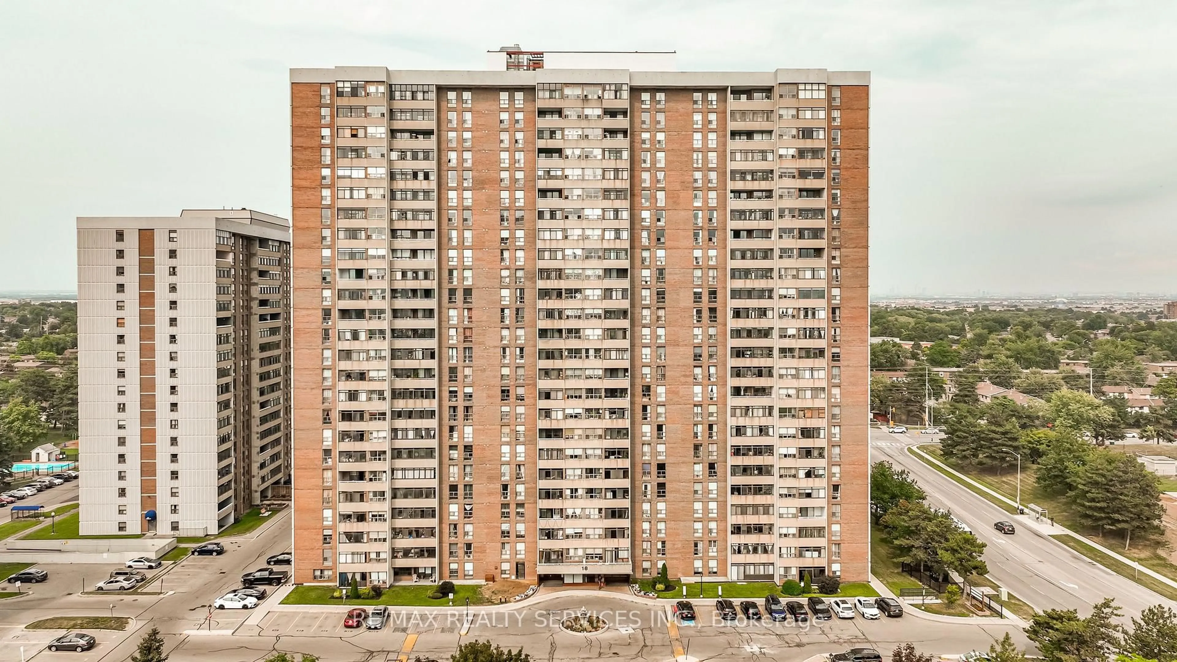 A pic from outside/outdoor area/front of a property/back of a property/a pic from drone, city buildings view from balcony for 18 Knightsbridge Rd #2102, Brampton Ontario L6T 3X5