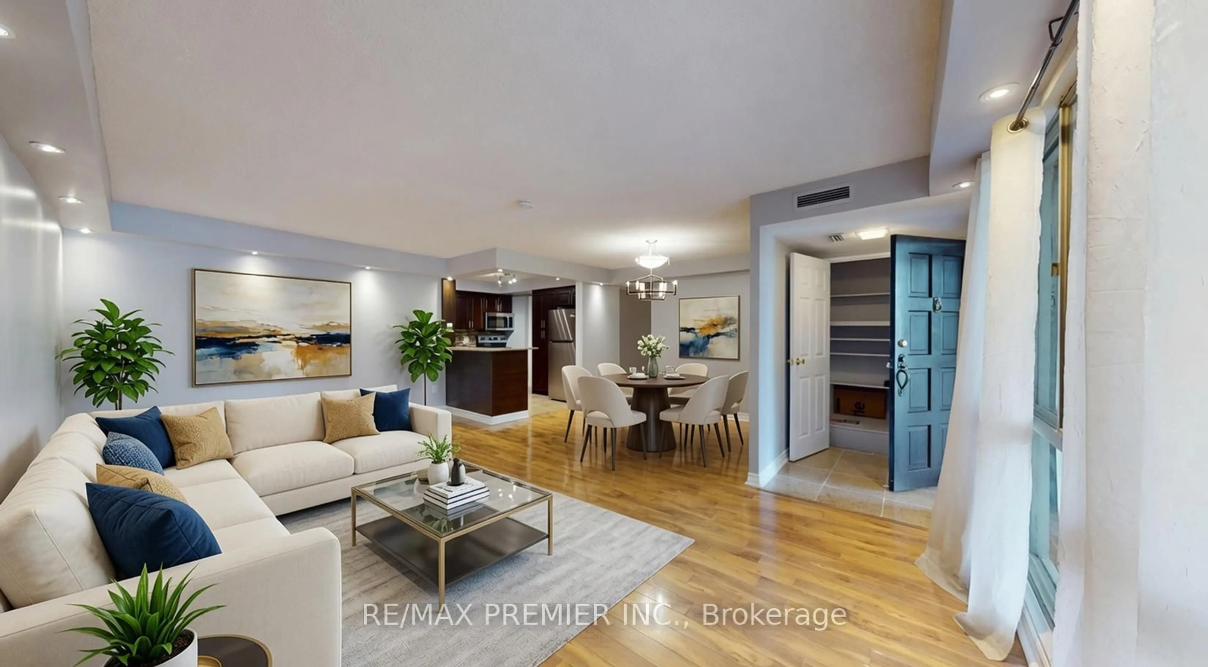 Living room with furniture, wood/laminate floor for 1250 Mississauga Valley Blvd #51, Mississauga Ontario L5A 3R6