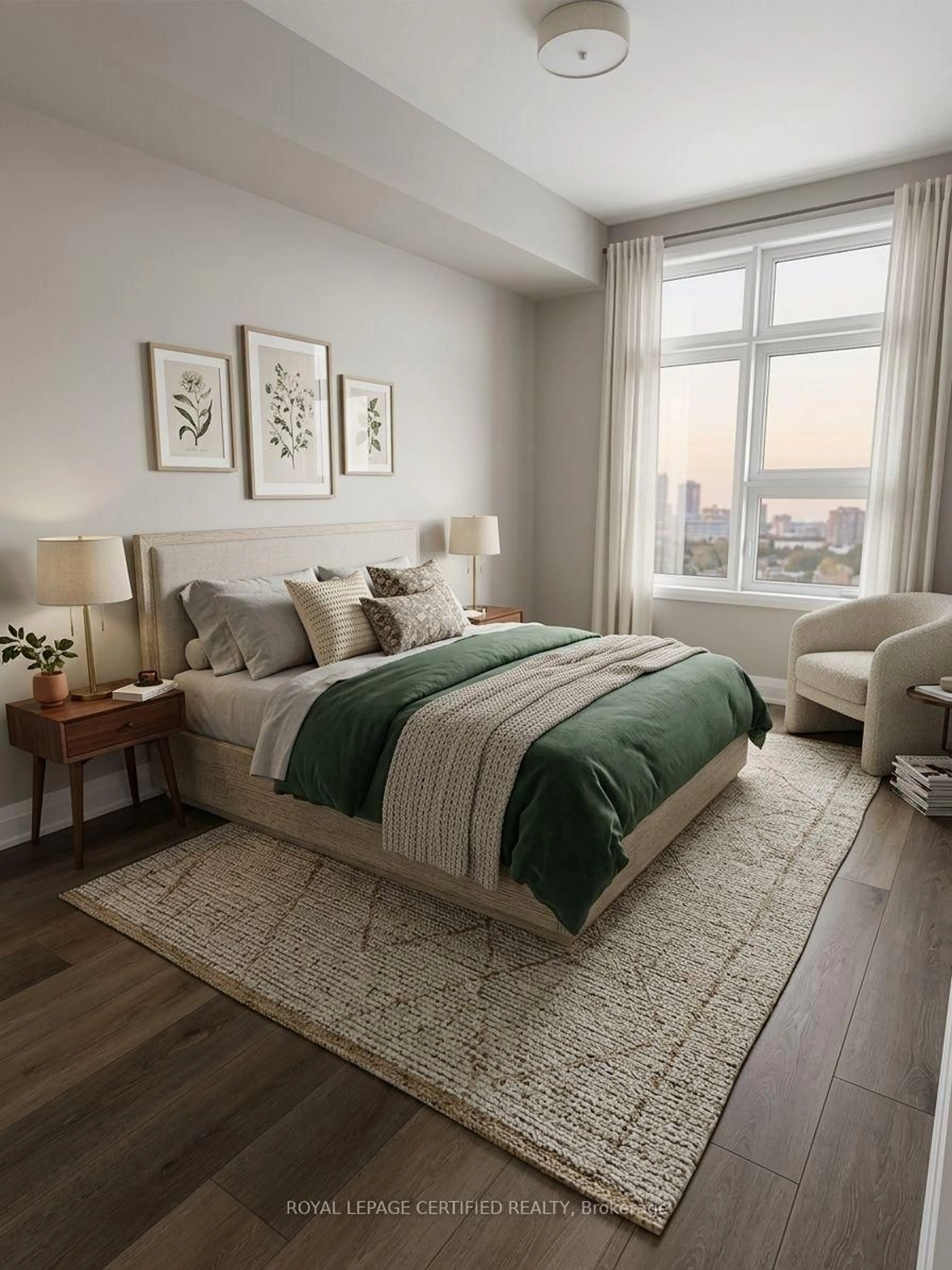 Bedroom with bed, carpet floor for 1597 Rose Way #109, Milton Ontario L9E 1N5