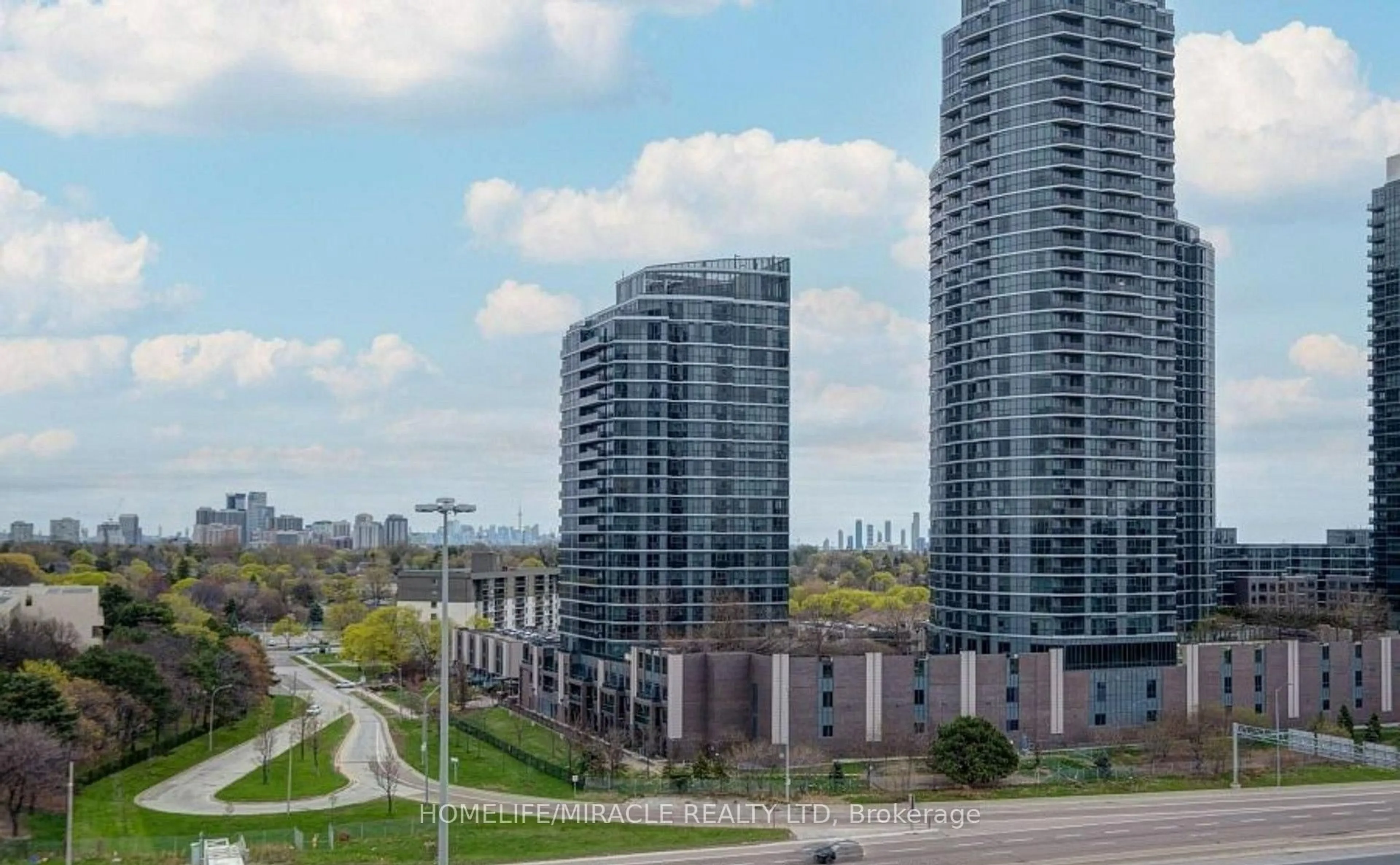 A pic from outside/outdoor area/front of a property/back of a property/a pic from drone, city buildings view from balcony for 2 Eva Rd #824, Toronto Ontario M9C 0A9