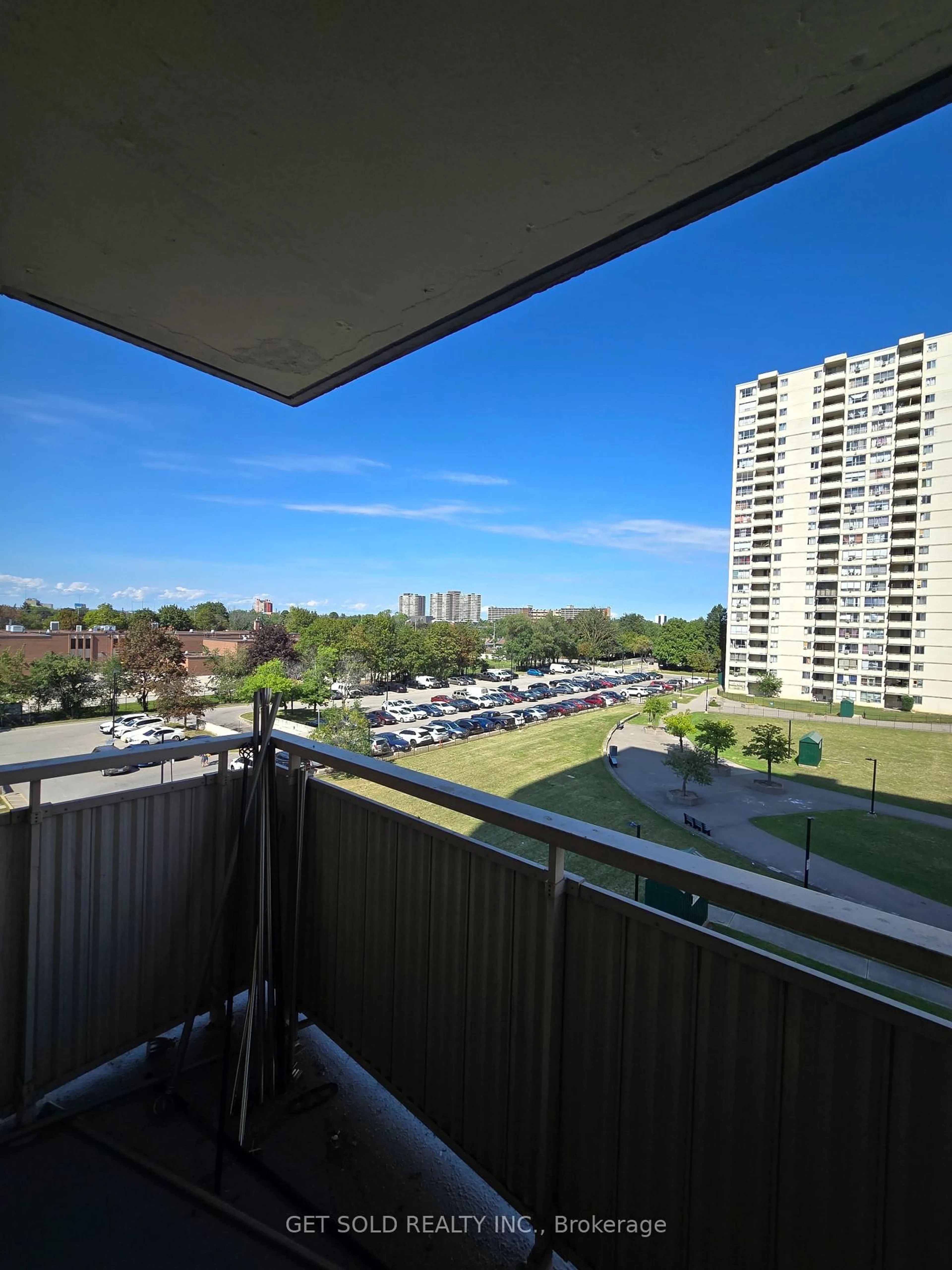 Balcony in the apartment, city buildings view from balcony for 340 Dixon Rd #504, Toronto Ontario M9R 1T1