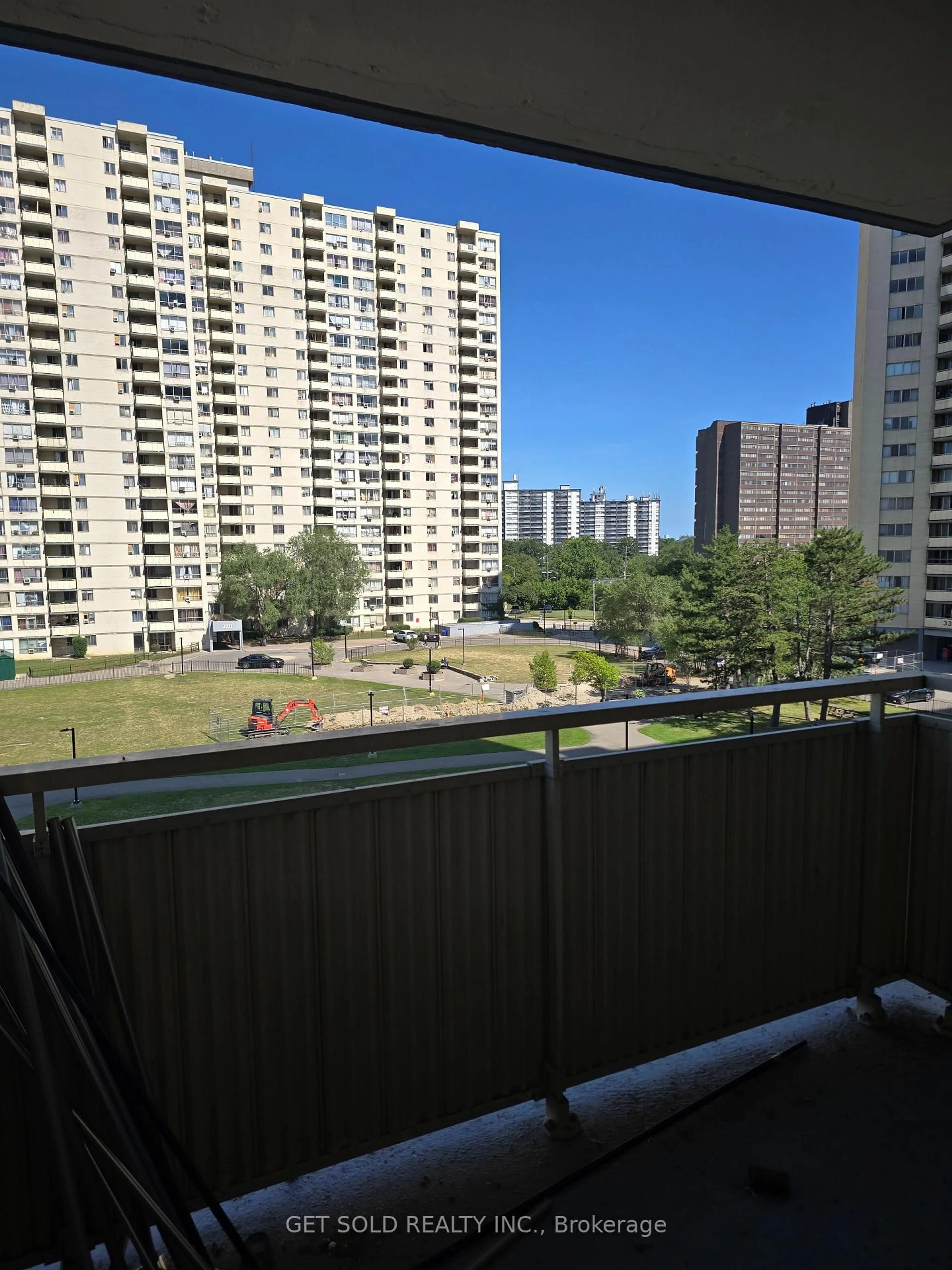 Balcony in the apartment, city buildings view from balcony for 340 Dixon Rd #504, Toronto Ontario M9R 1T1