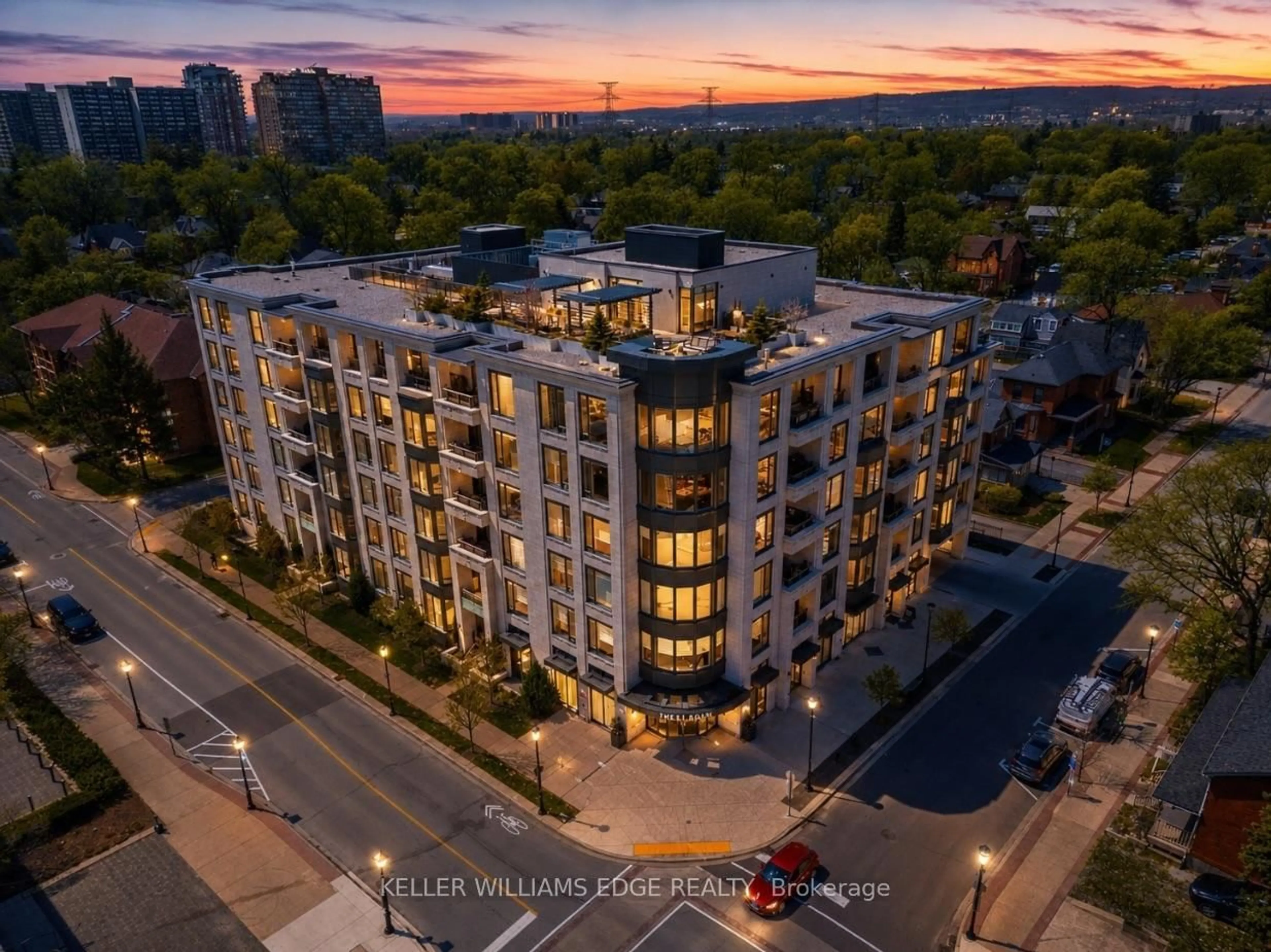 A pic from outside/outdoor area/front of a property/back of a property/a pic from drone, city buildings view from balcony for 1441 Elgin St #510, Burlington Ontario L7S 1E6
