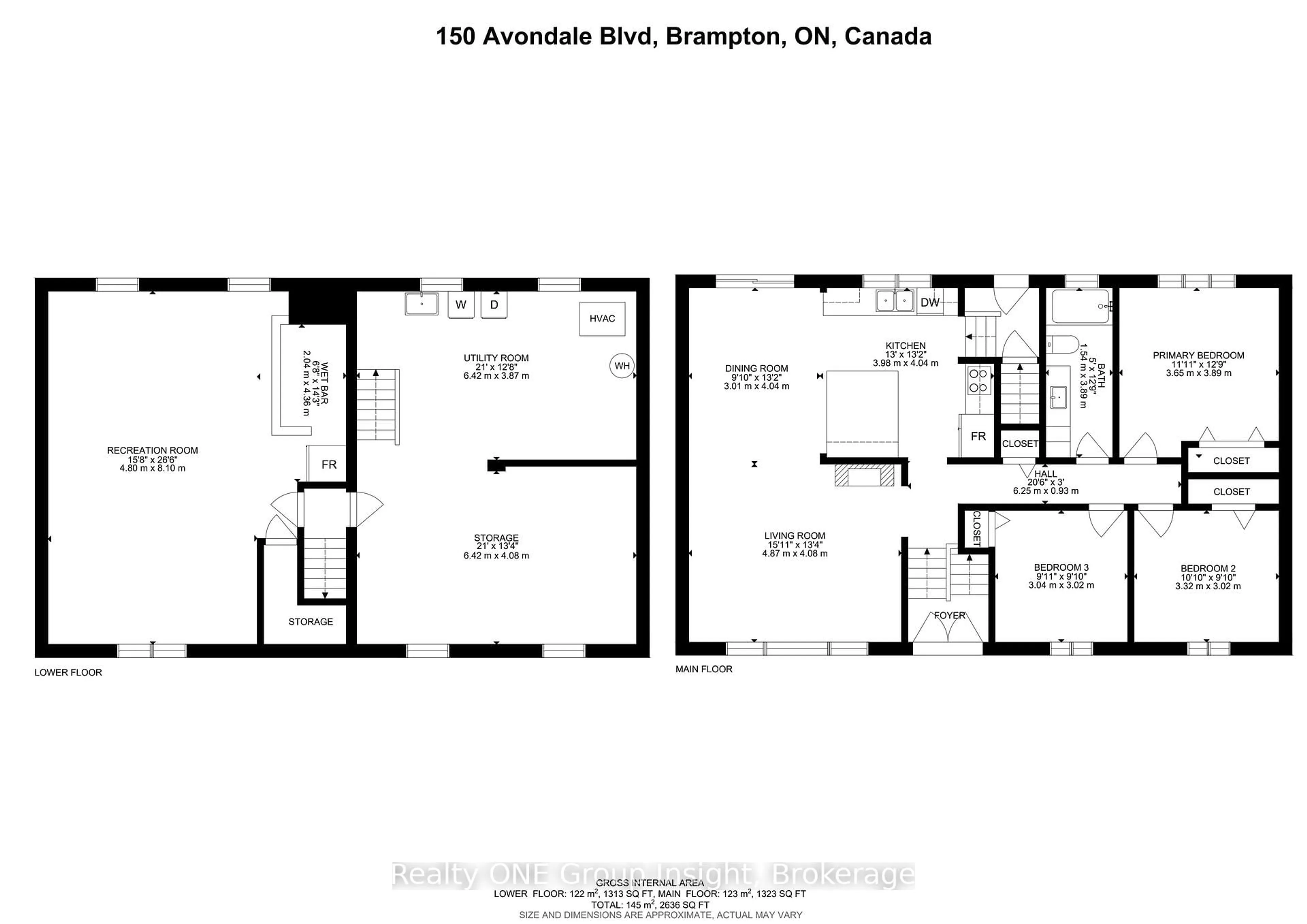Floor plan for 150 Avondale Blvd, Brampton Ontario L6T 1H8
