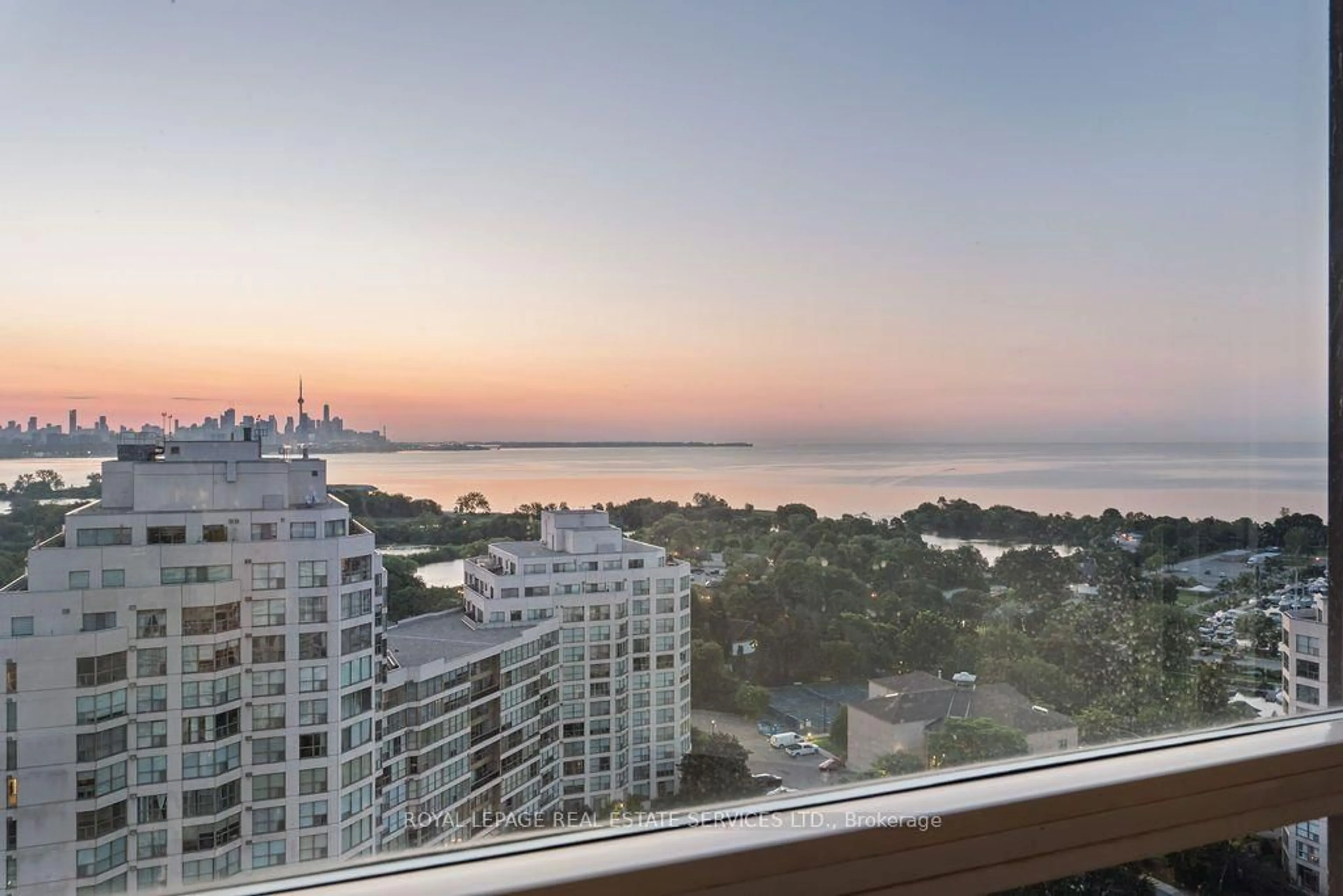Balcony in the apartment, city buildings view from balcony for 2269 Lake Shore Blvd #2105, Toronto Ontario M8V 3X6