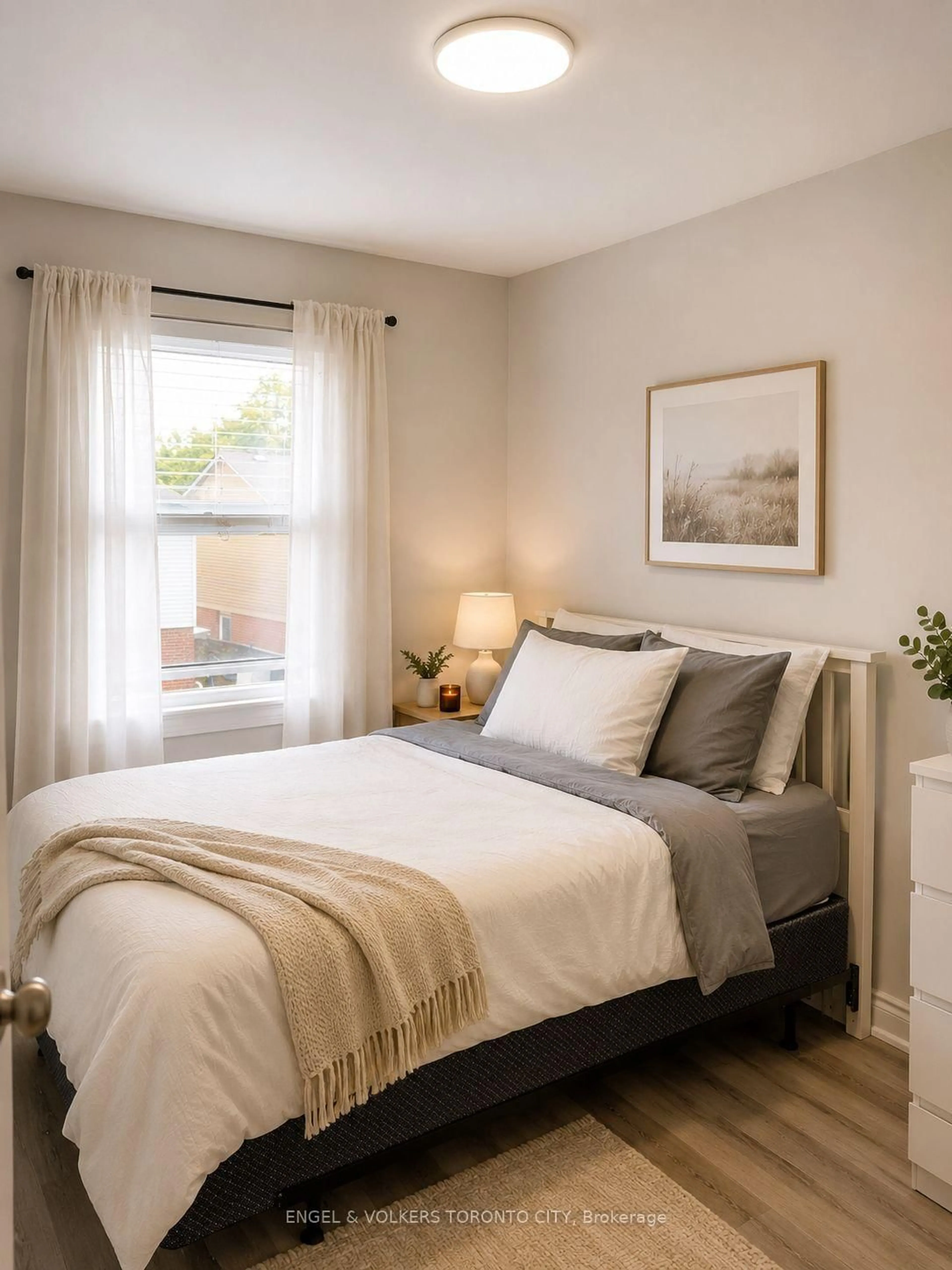 Bedroom with bed, wood/laminate floor for 371 Bronte St #92, Milton Ontario L9T 3K5