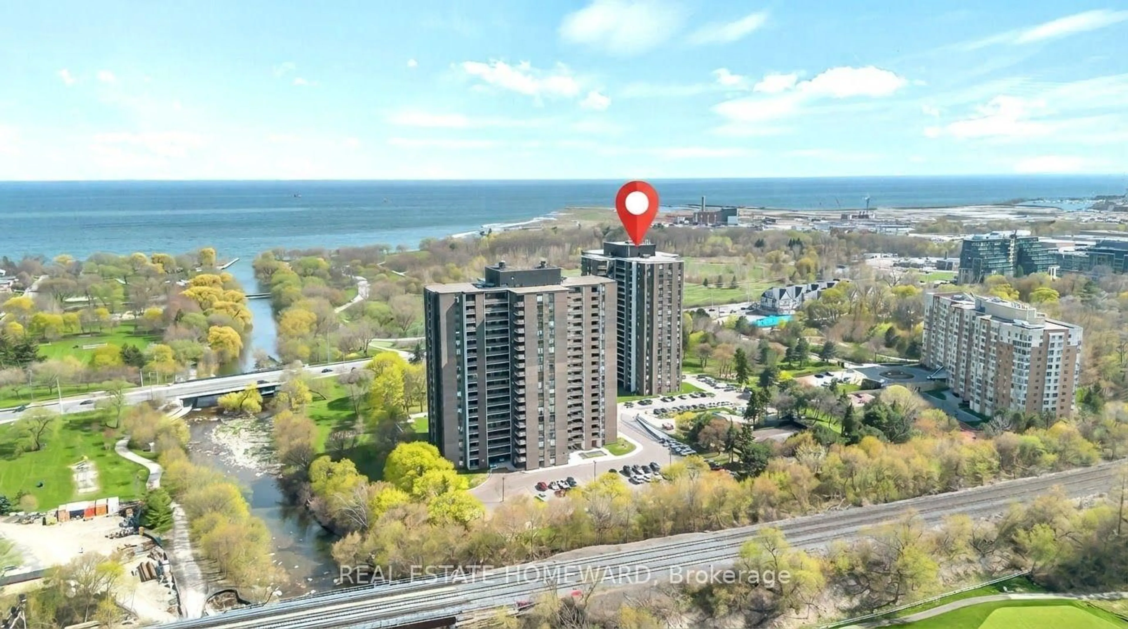 A pic from outside/outdoor area/front of a property/back of a property/a pic from drone, water/lake/river/ocean view for 1515 Lakeshore Rd #1505, Mississauga Ontario L5E 3E3