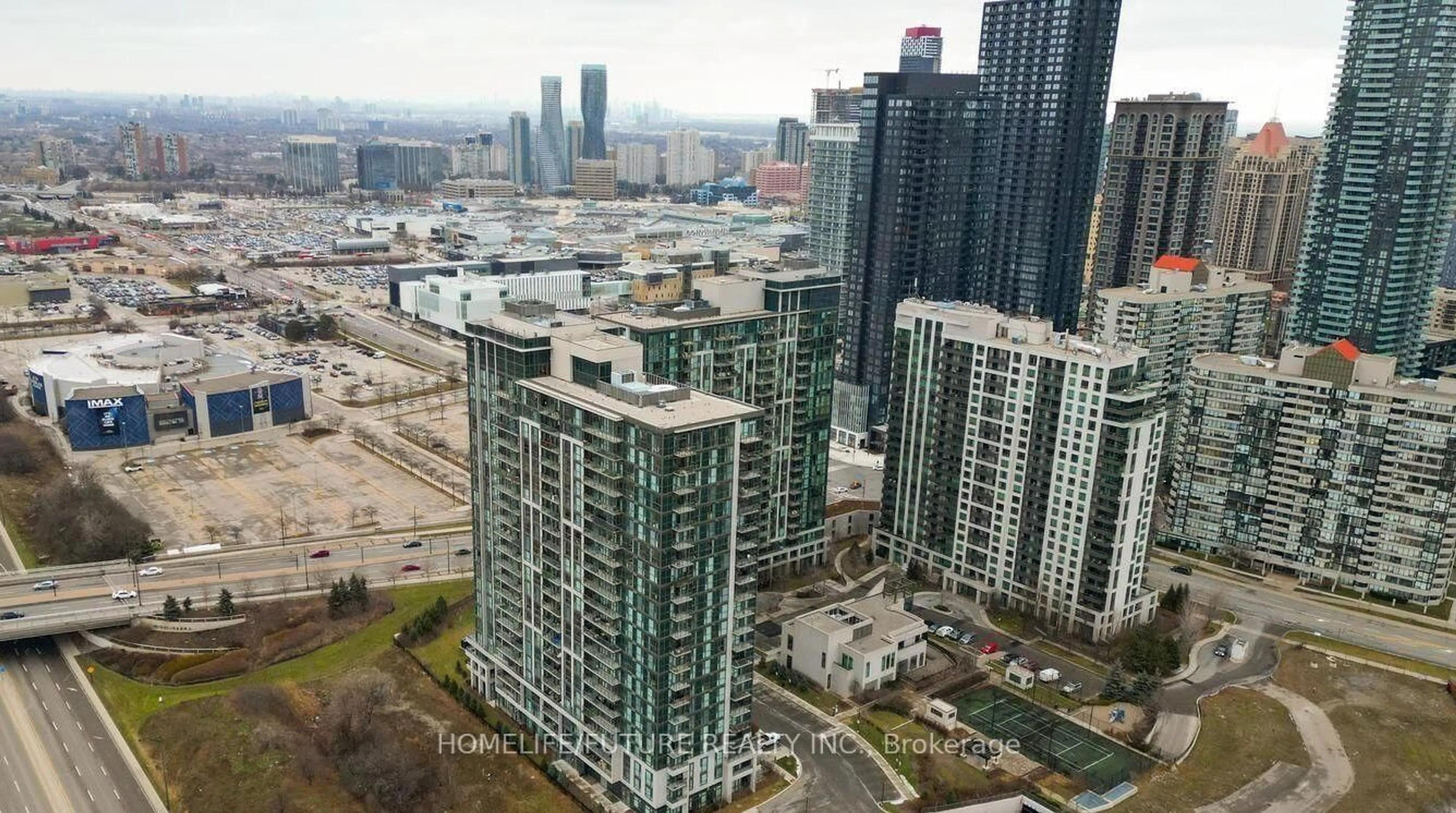 A pic from outside/outdoor area/front of a property/back of a property/a pic from drone, city buildings view from balcony for 349 Rathburn Rd #2003, Mississauga Ontario L5B 0G9