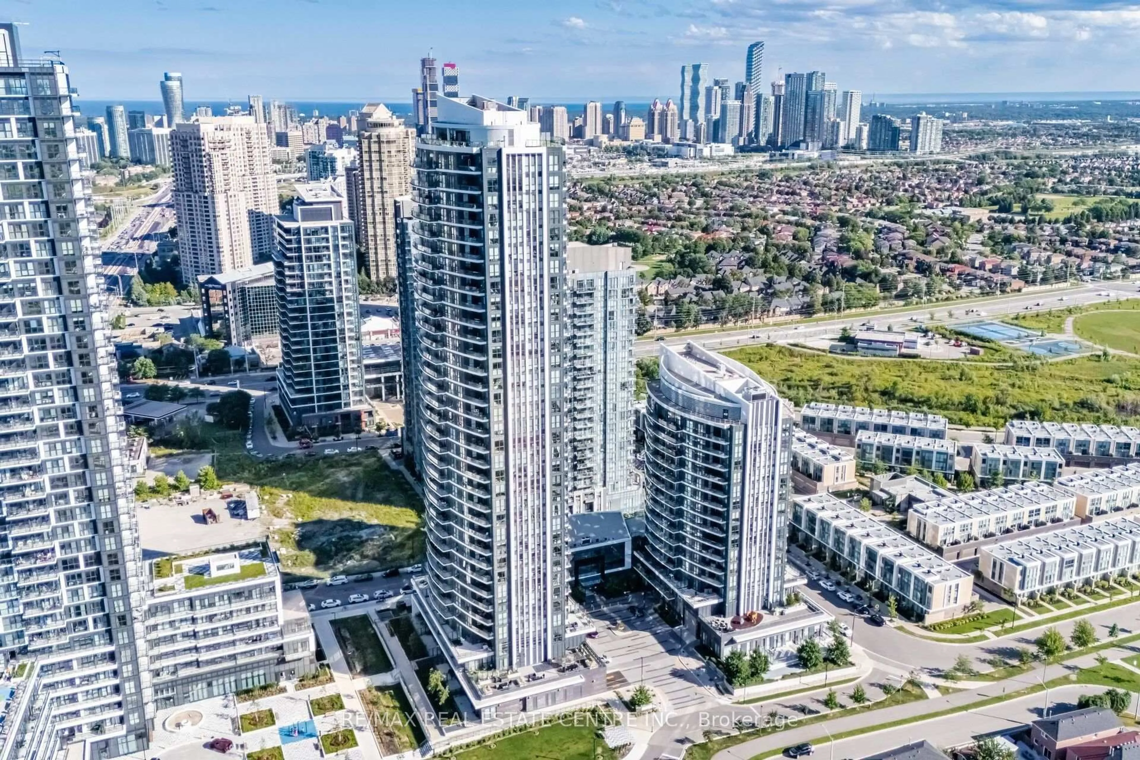 A pic from outside/outdoor area/front of a property/back of a property/a pic from drone, city buildings view from balcony for 35 Watergarden Dr #2414, Mississauga Ontario L5R 0G8