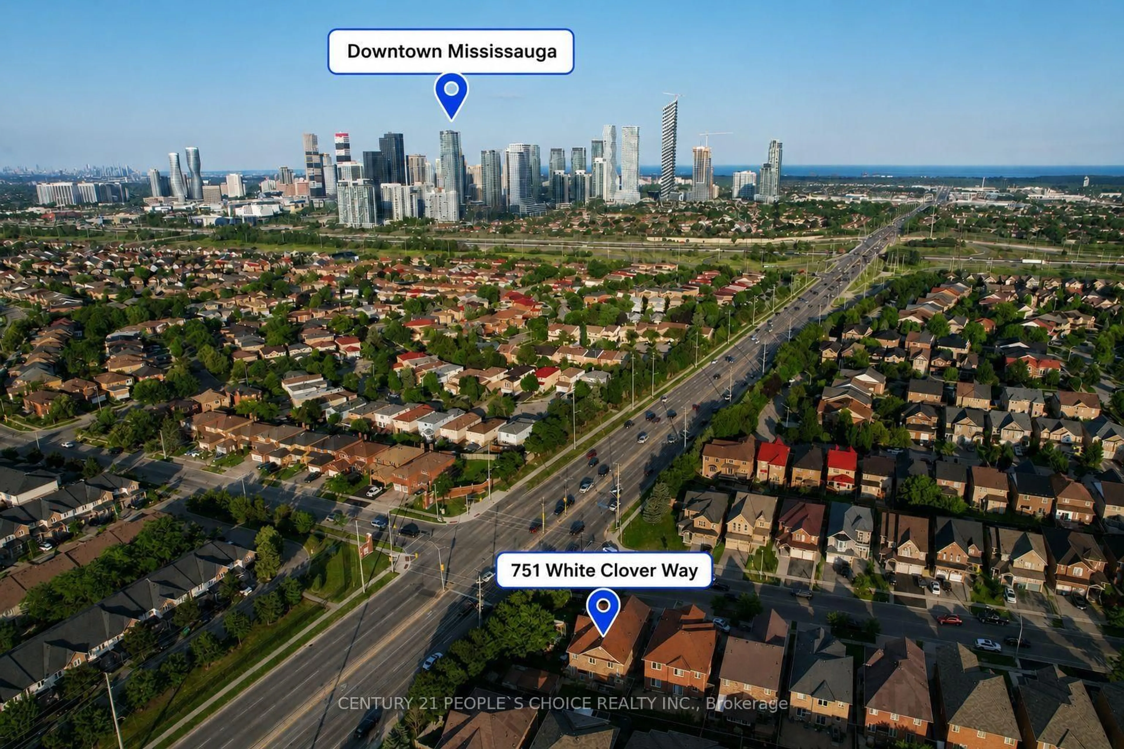 A pic from outside/outdoor area/front of a property/back of a property/a pic from drone, city buildings view from balcony for 751 White Clover Way, Mississauga Ontario L5V 0C2