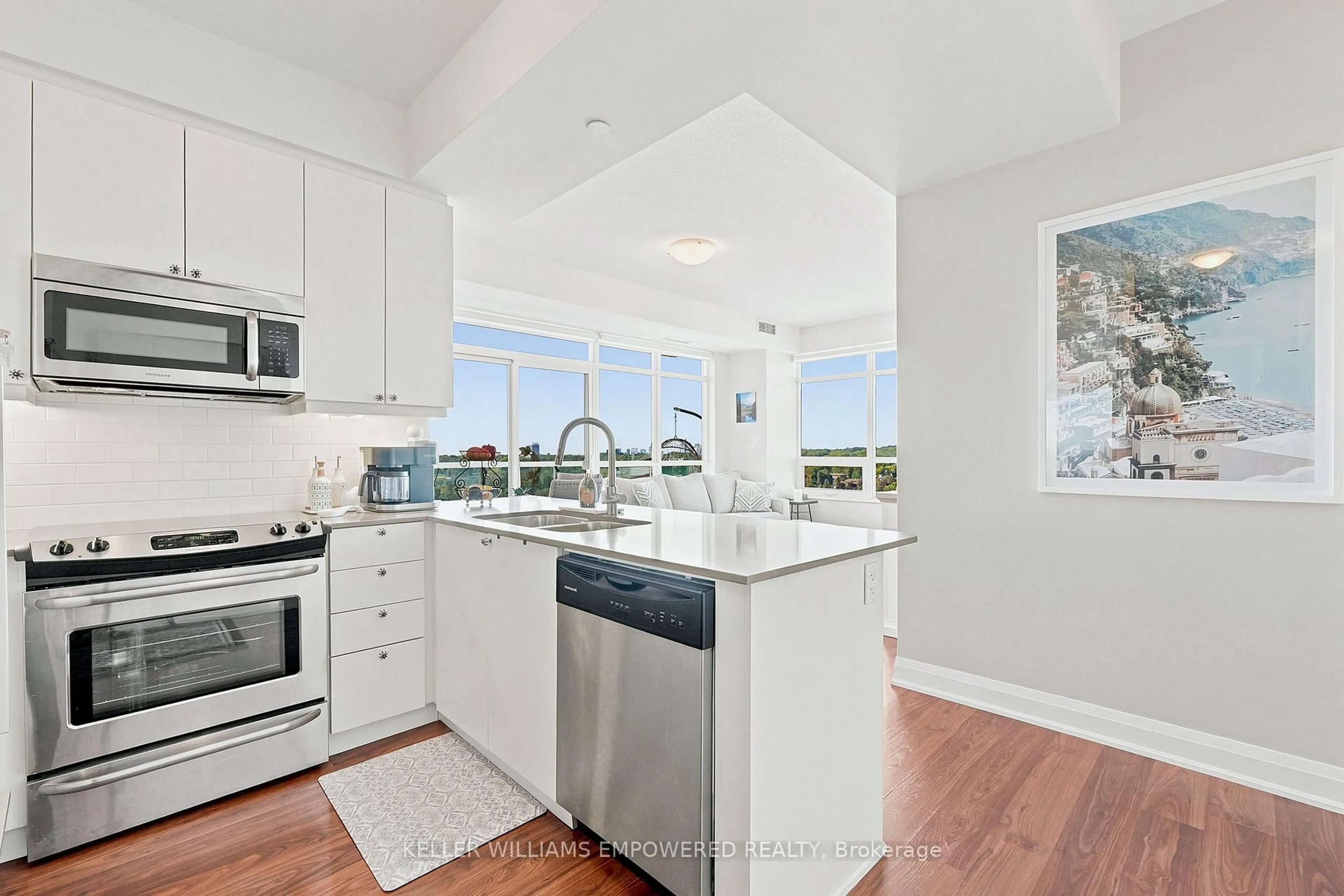 Open concept kitchen, ceramic/tile floor for 25 Fontenay Crt #1104, Toronto Ontario M9A 0C4