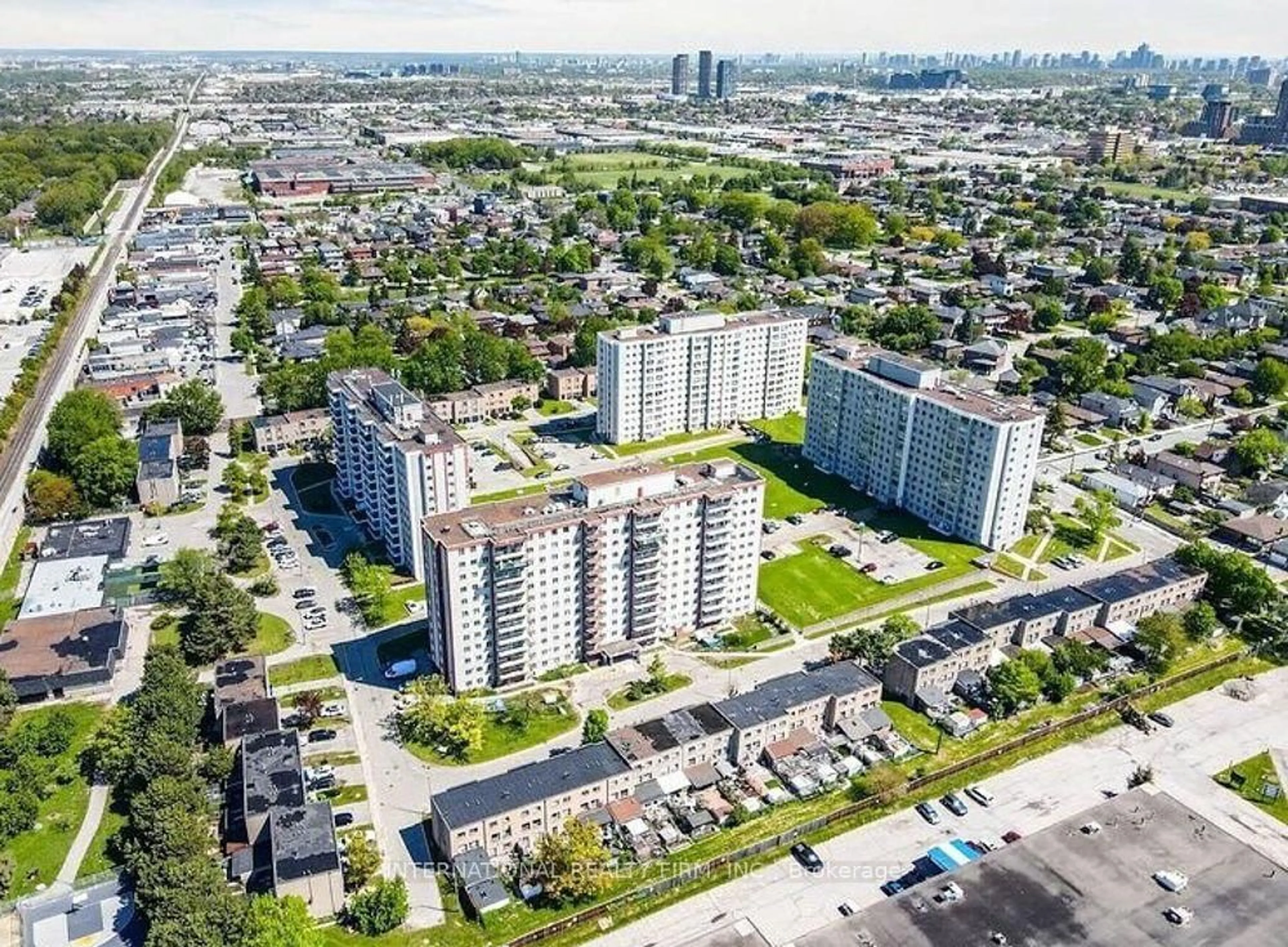 A pic from outside/outdoor area/front of a property/back of a property/a pic from drone, city buildings view from balcony for 50 Lotherton Ptwy #1111, Toronto Ontario M6B 2G8