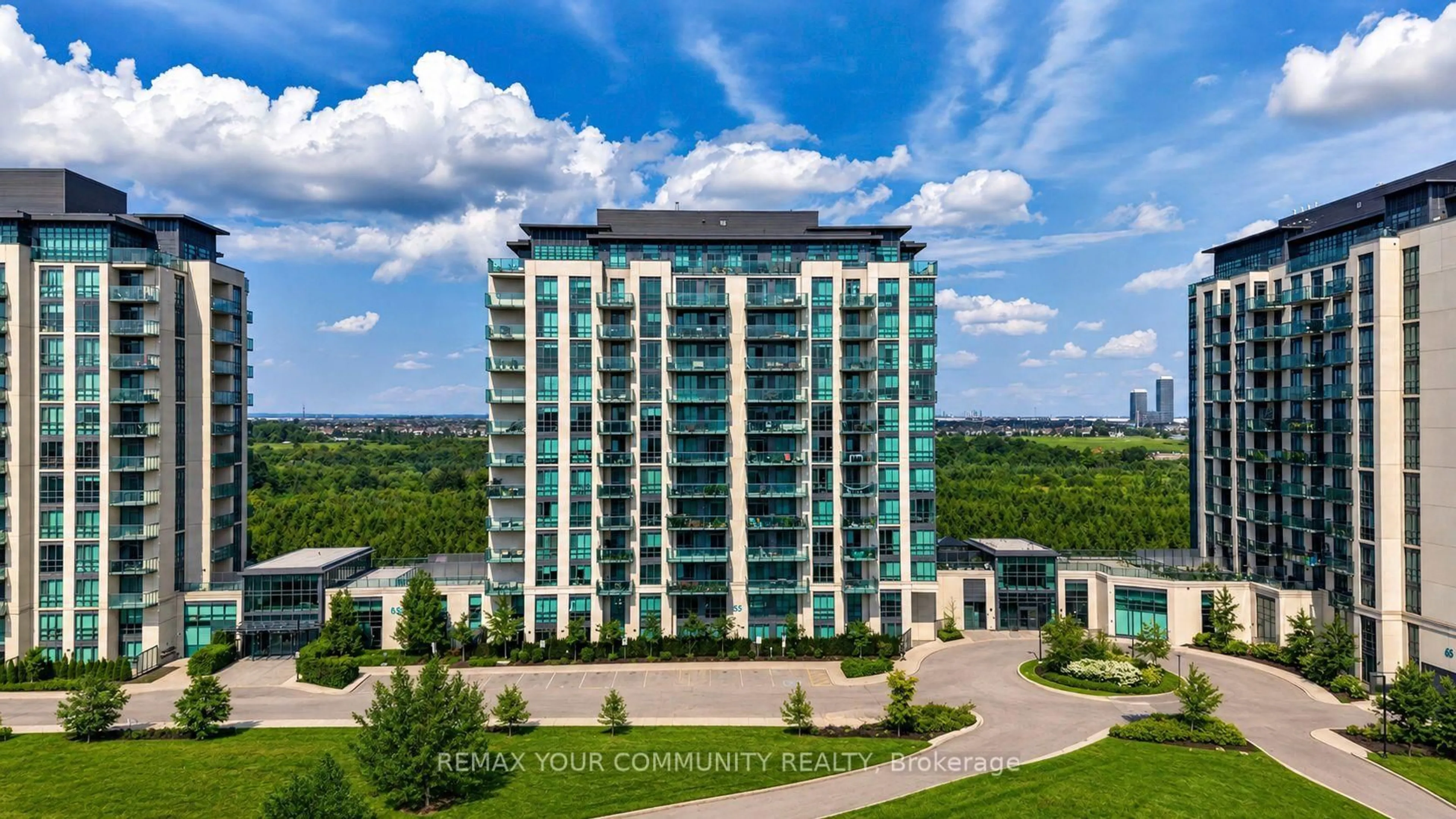 A pic from outside/outdoor area/front of a property/back of a property/a pic from drone, water/lake/river/ocean view for 55 Yorkland Blvd #610, Brampton Ontario L6P 4K9
