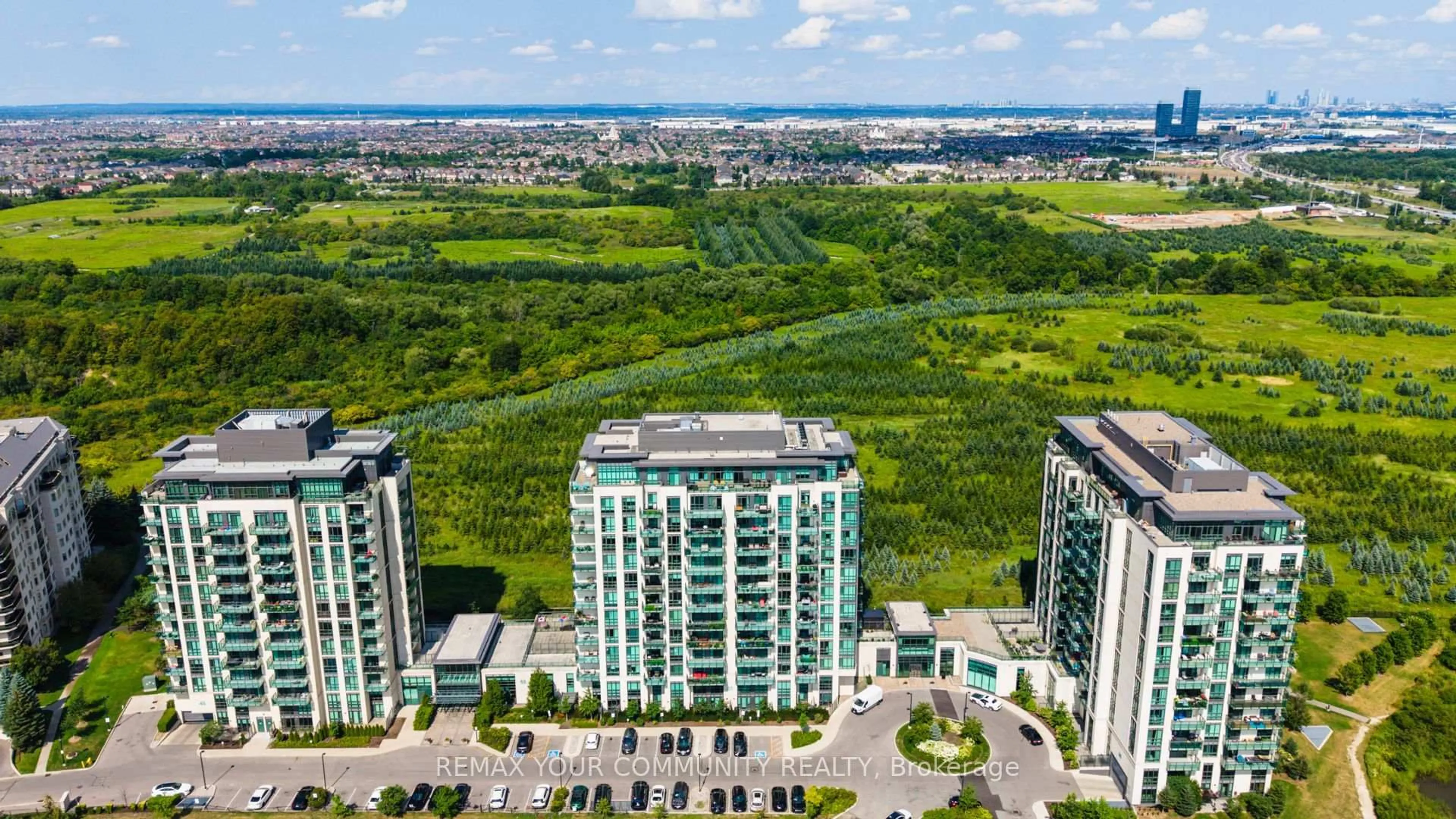 A pic from outside/outdoor area/front of a property/back of a property/a pic from drone, city buildings view from balcony for 55 Yorkland Blvd #610, Brampton Ontario L6P 4K9