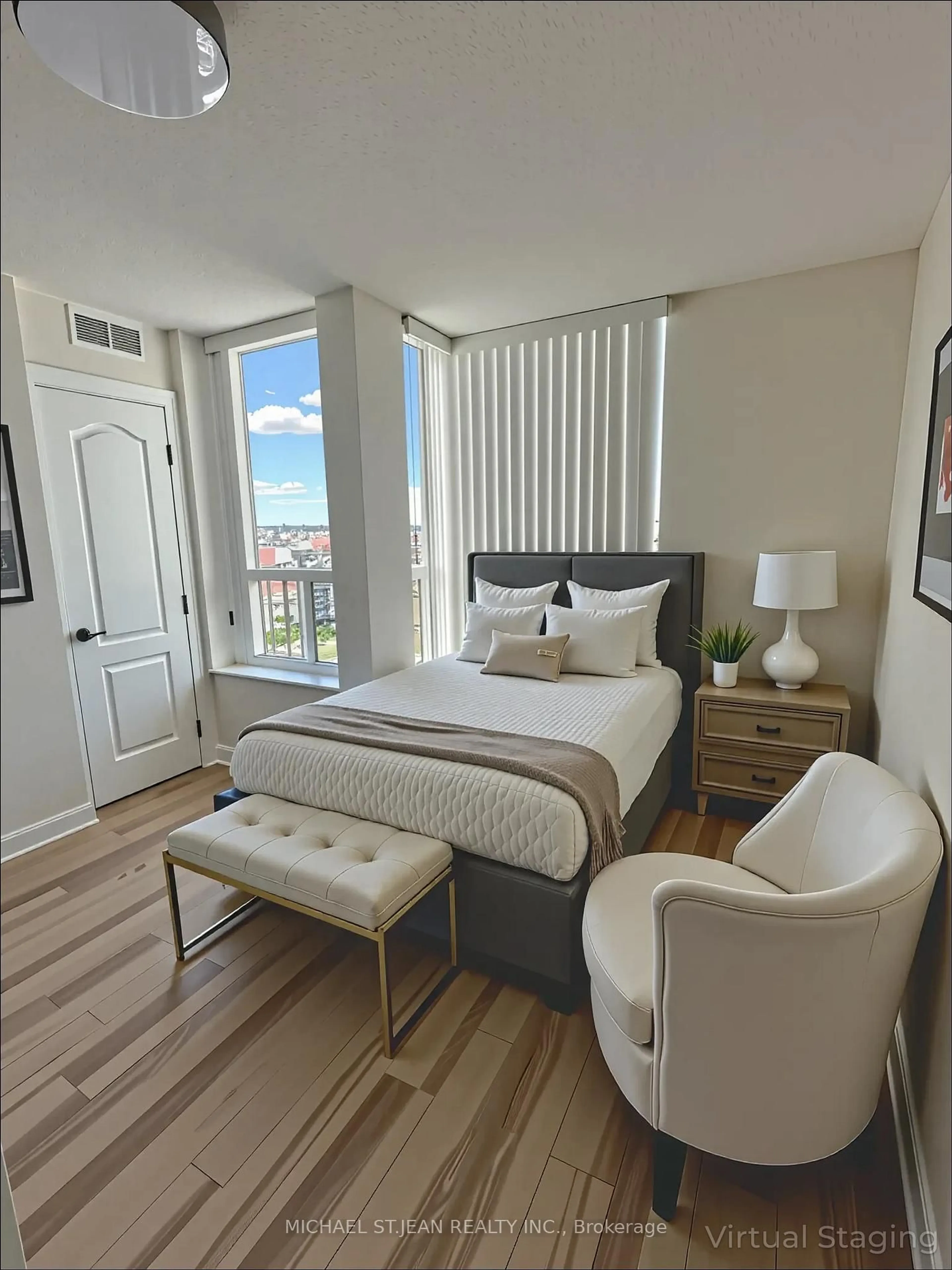 Bedroom with bed, wood/laminate floor for 4640 Kimbermount Ave #707, Mississauga Ontario L5M 5W6