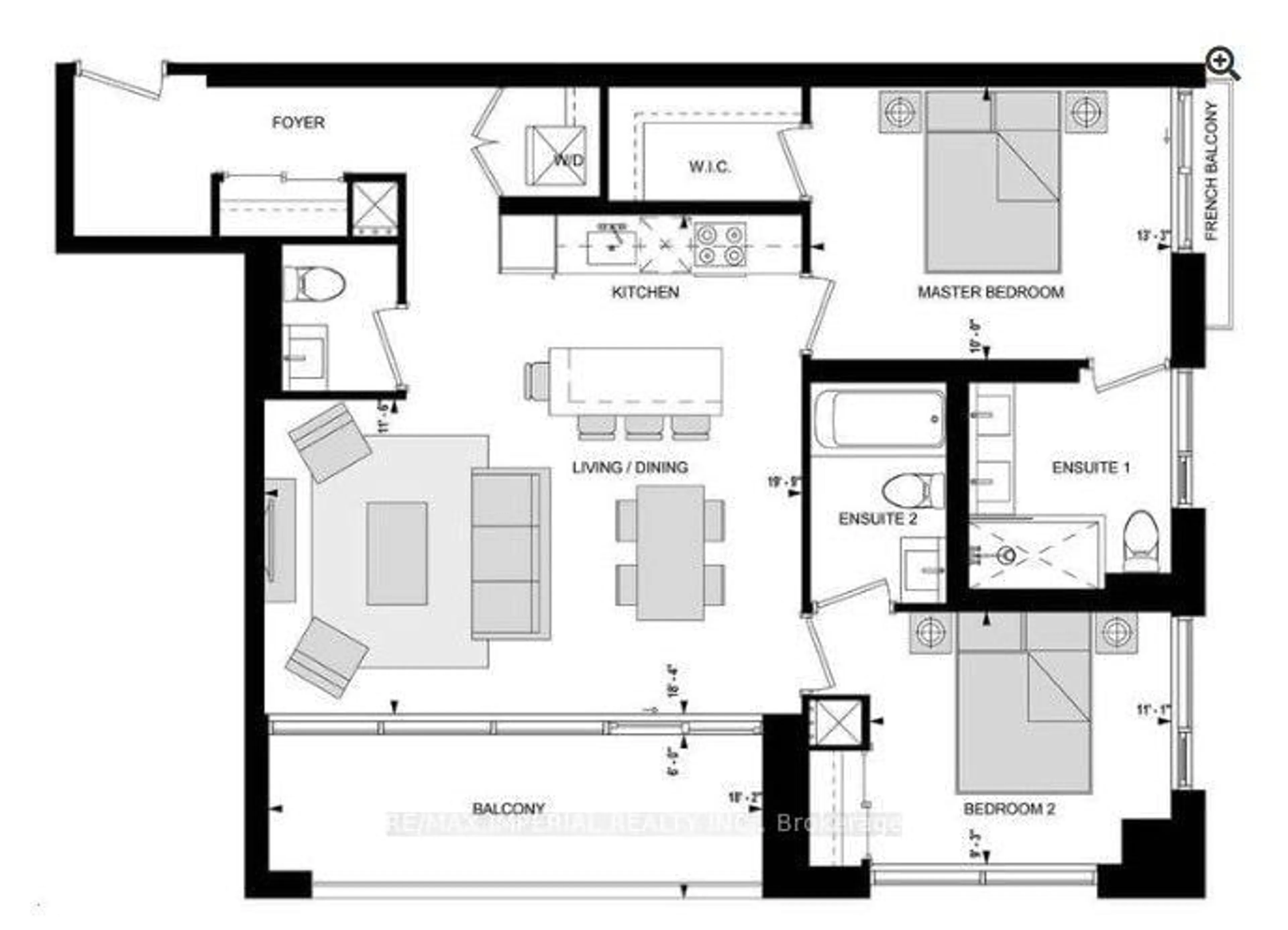 Floor plan for 1926 Lakeshore Blvd #1607, Toronto Ontario M6S 1A1