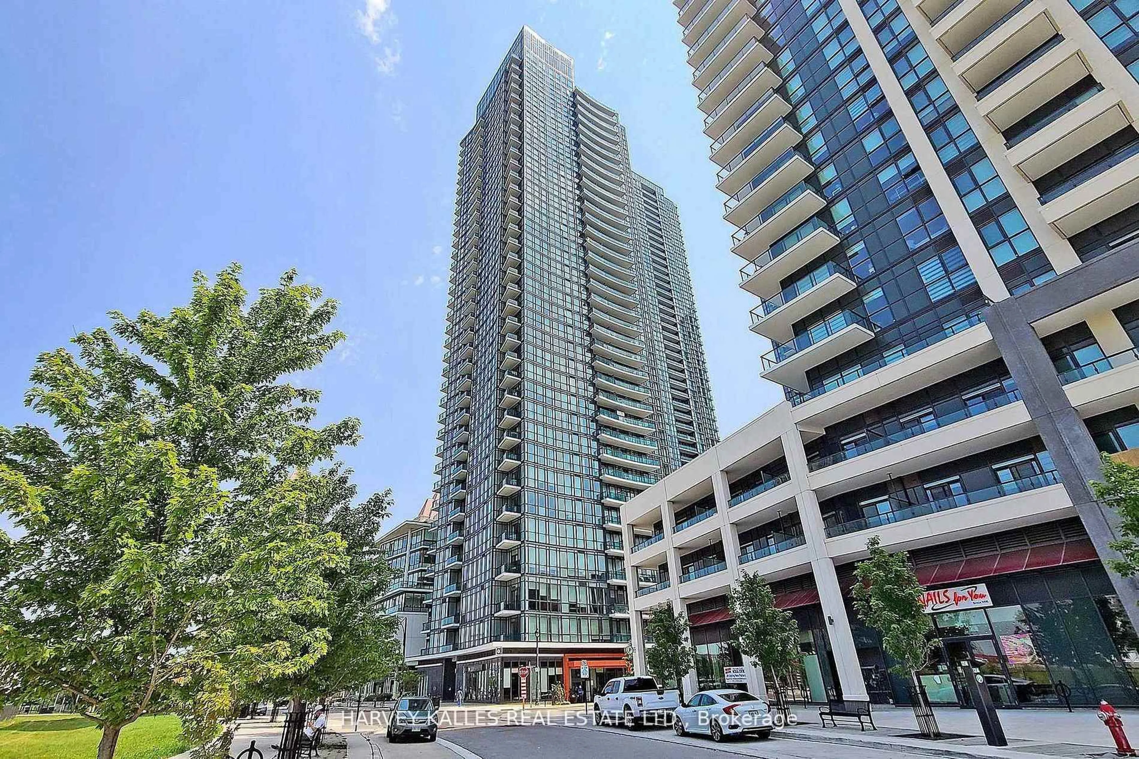 Patio, city buildings view from balcony for 4099 Brickstone Mews #505, Mississauga Ontario L5B 0G2