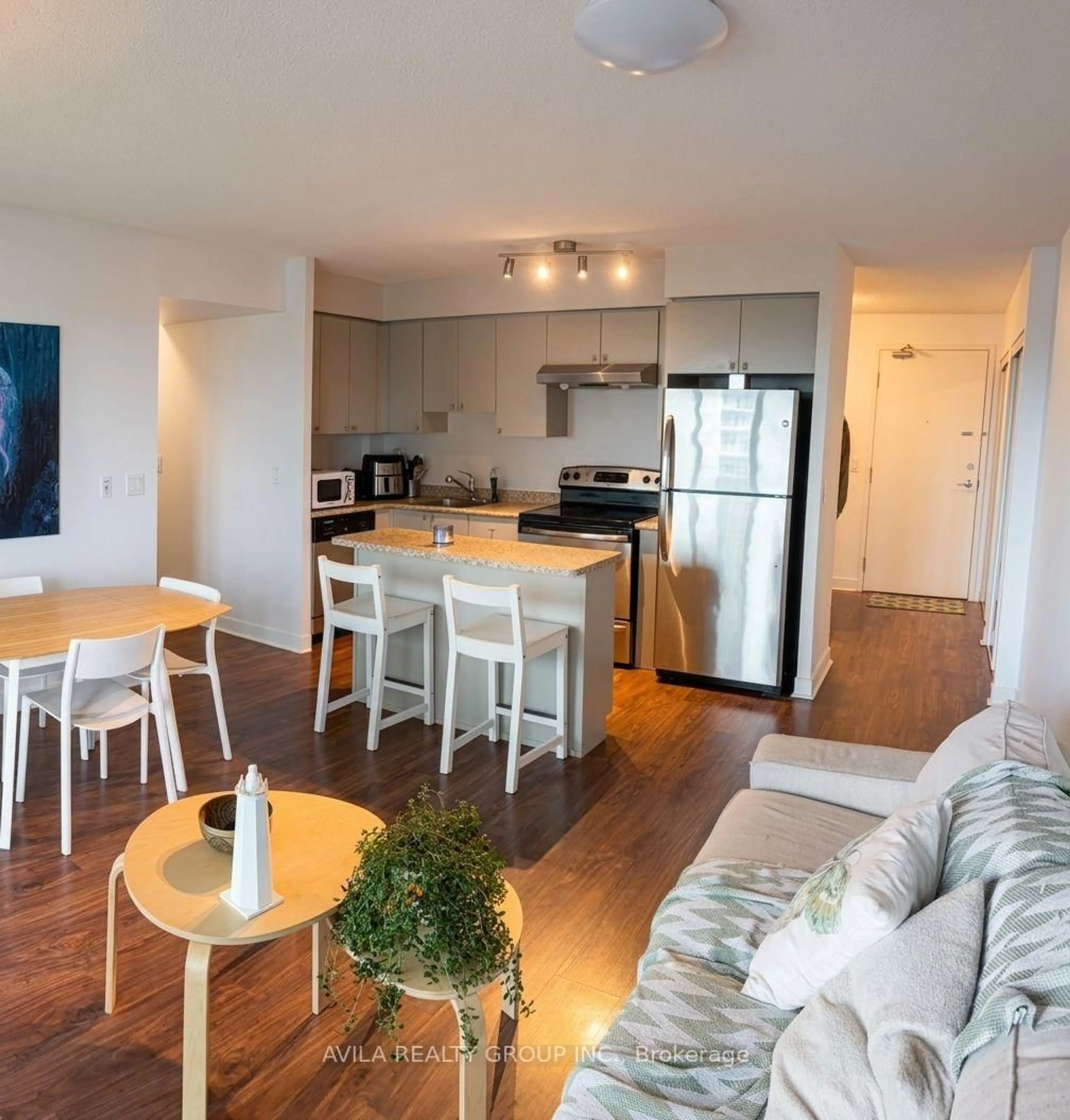 Open concept kitchen, wood/laminate floor for 155 Legion Rd #2108, Toronto Ontario M8Y 0A7