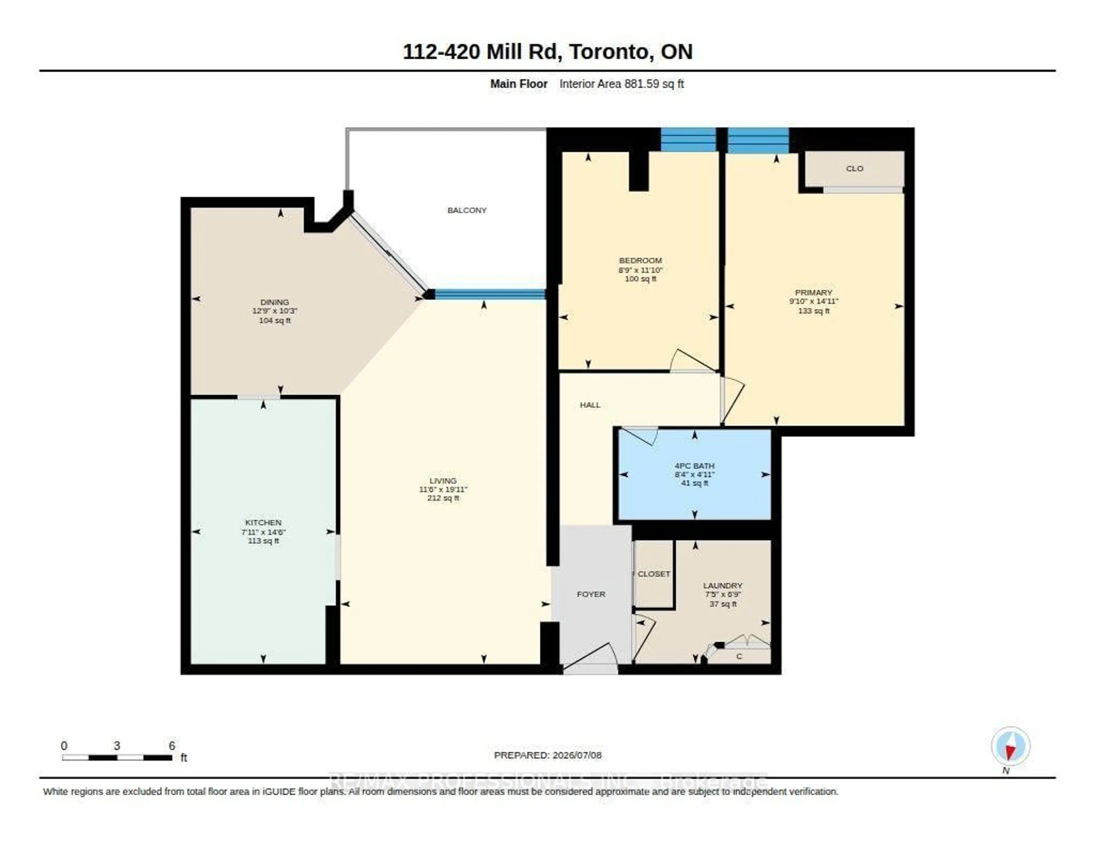 Floor plan for 420 Mill Rd #112, Toronto Ontario M9C 1Z1