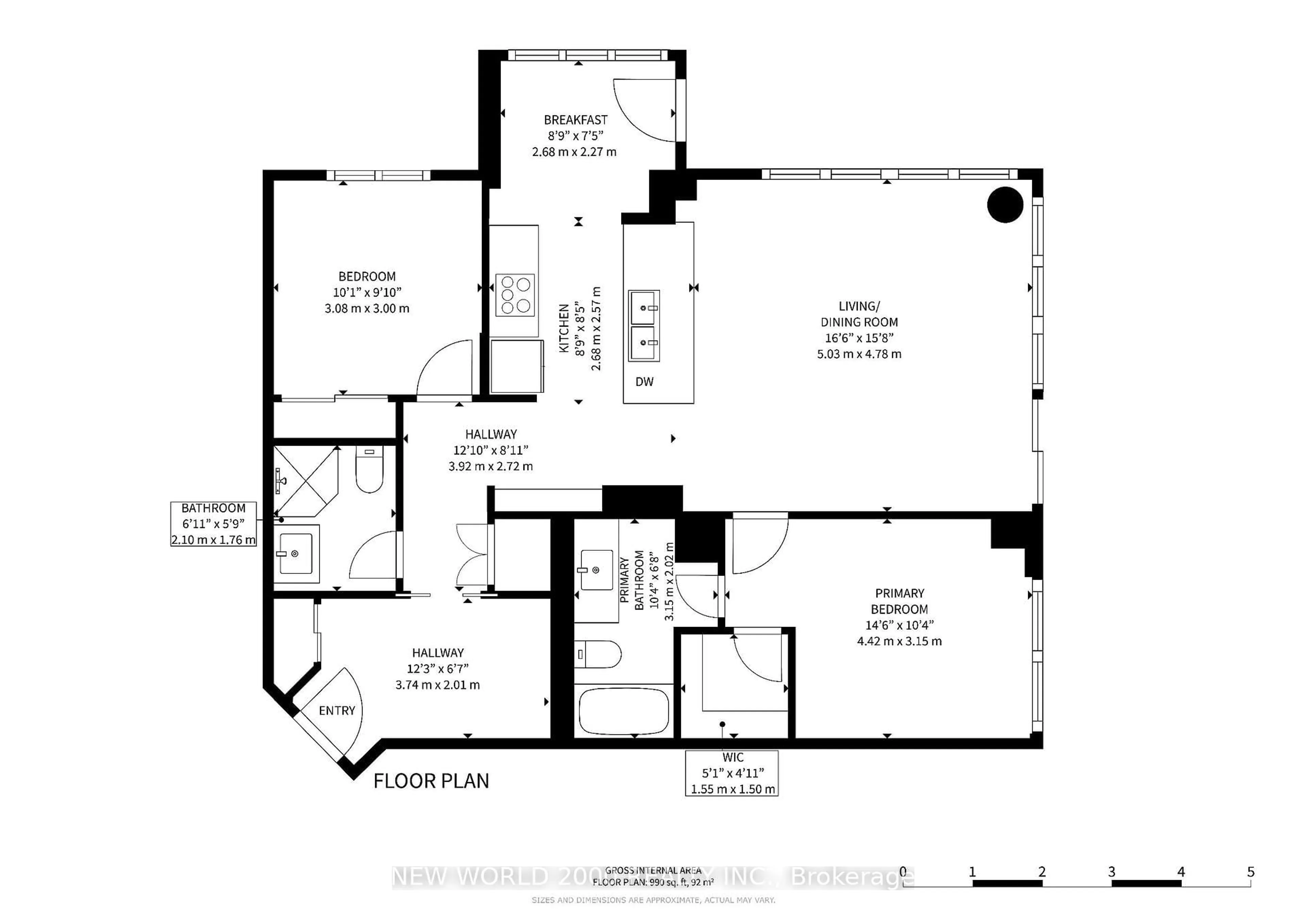 Floor plan for 100 John St #502, Brampton Ontario L6W 0A8