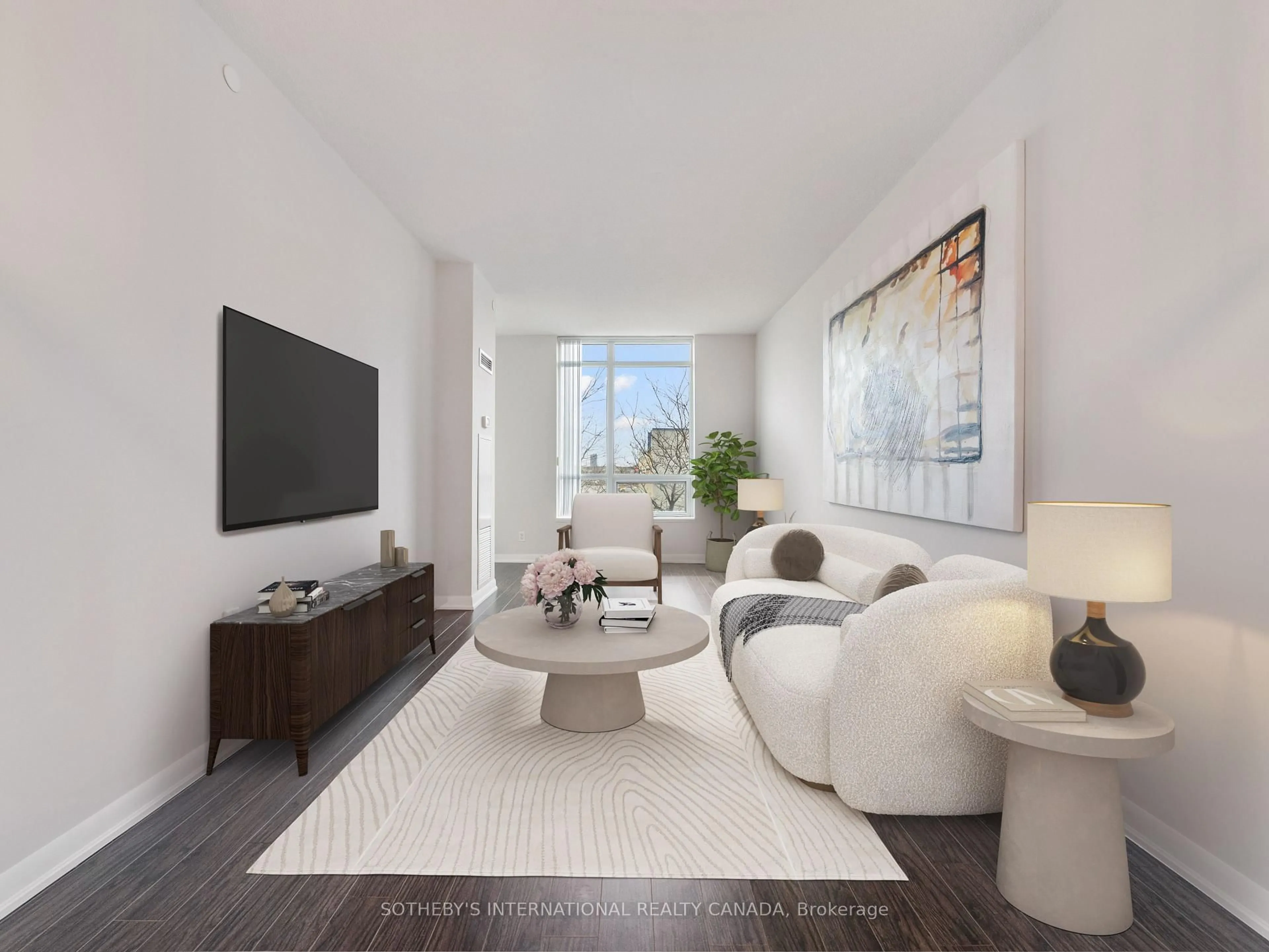 Living room with furniture, floor is not visible for 205 Sherway Gardens Rd #206, Toronto Ontario M9C 0A5