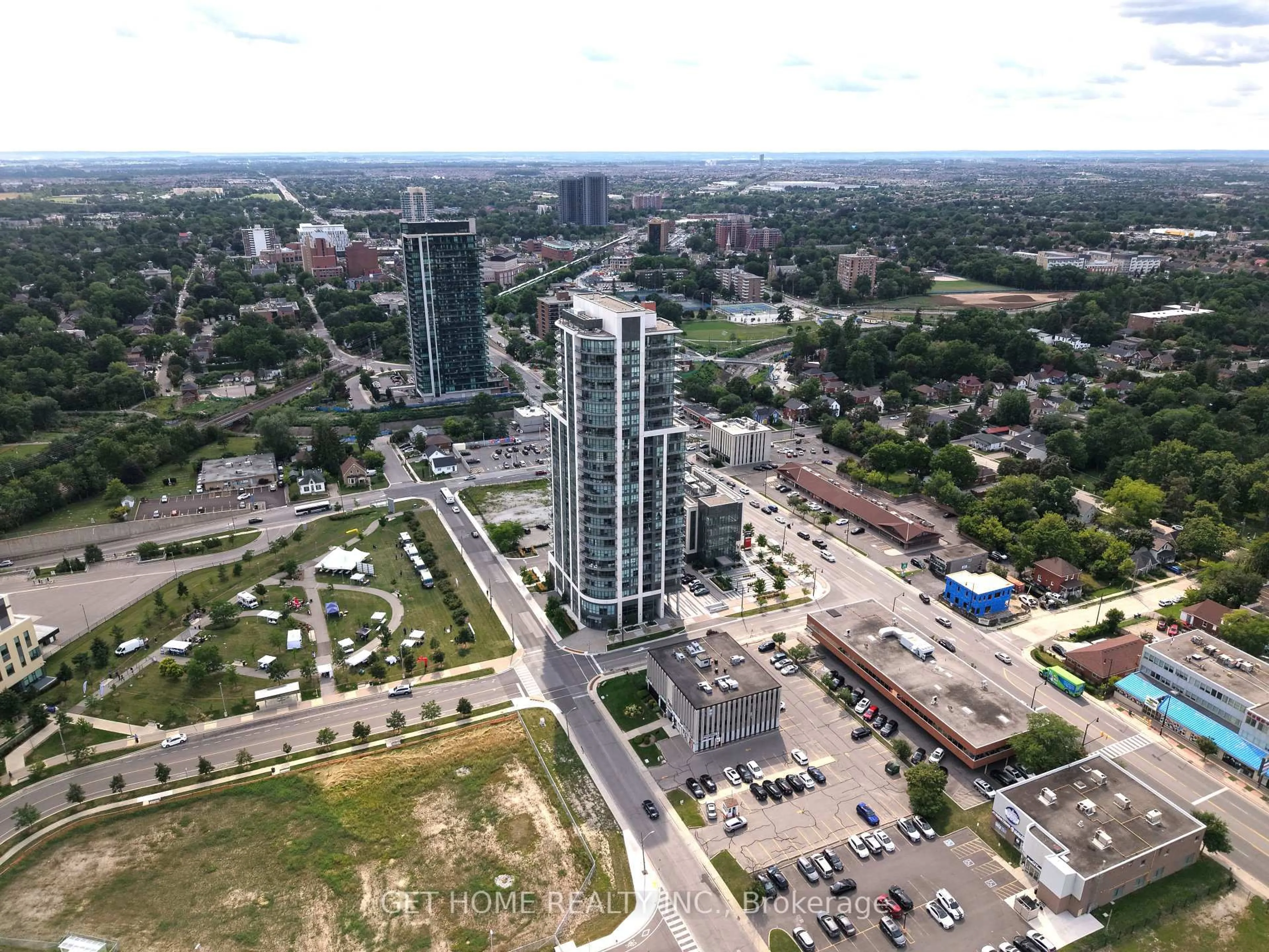 A pic from outside/outdoor area/front of a property/back of a property/a pic from drone, city buildings view from balcony for 15 Lynch St #2104, Brampton Ontario L6W 2Z8