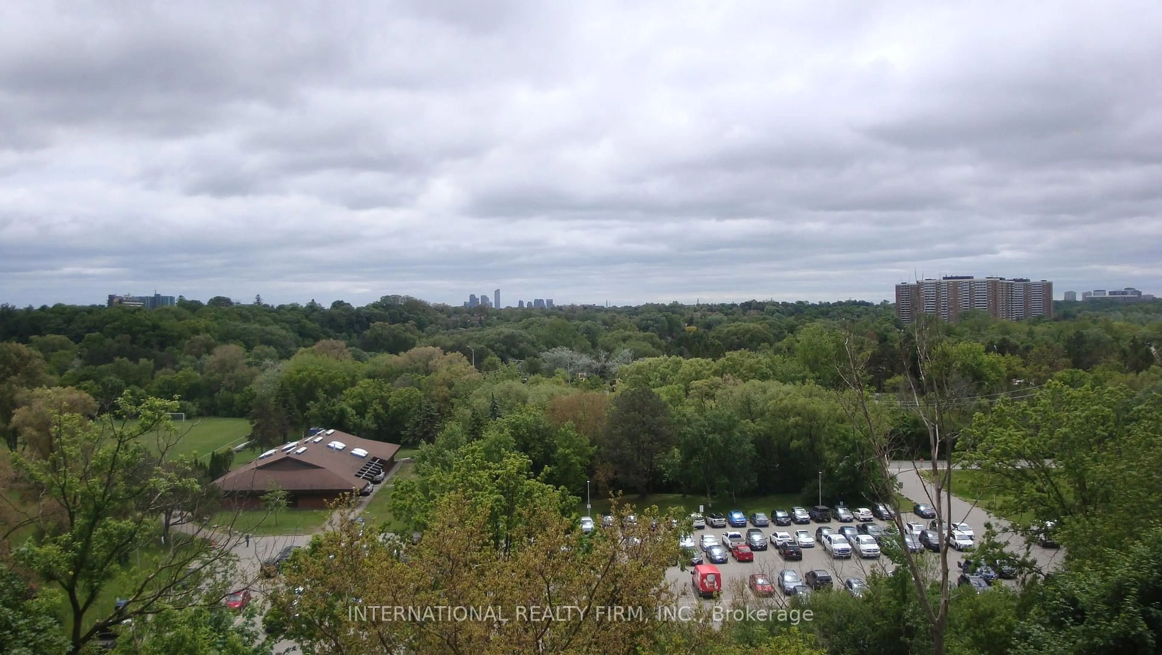 A pic from outside/outdoor area/front of a property/back of a property/a pic from drone, city buildings view from balcony for 75 Emmett Ave #503, Toronto Ontario M6M 5A7