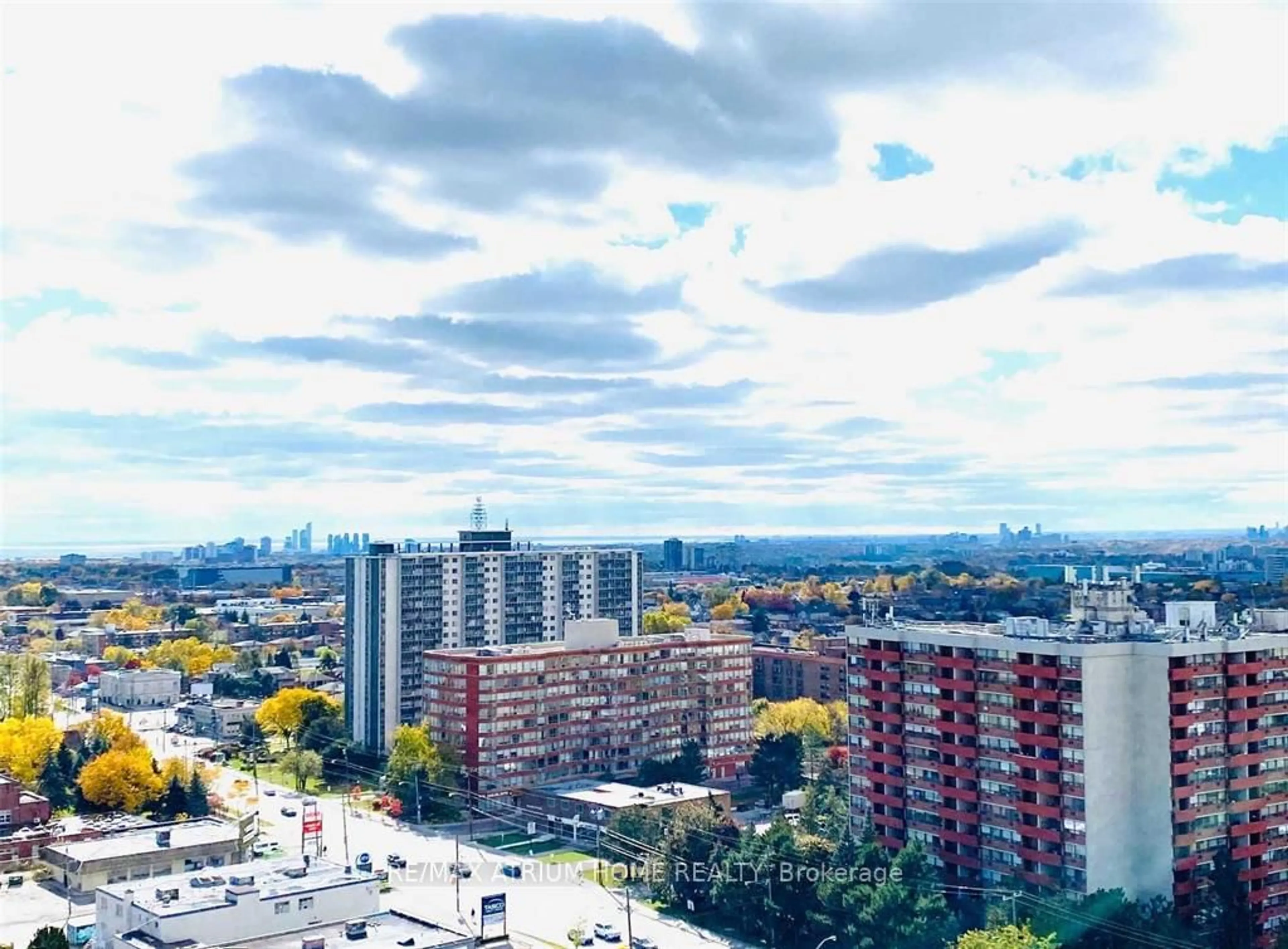 A pic from outside/outdoor area/front of a property/back of a property/a pic from drone, city buildings view from balcony for 800 Lawrence Ave #1818, Toronto Ontario M6A 1C3