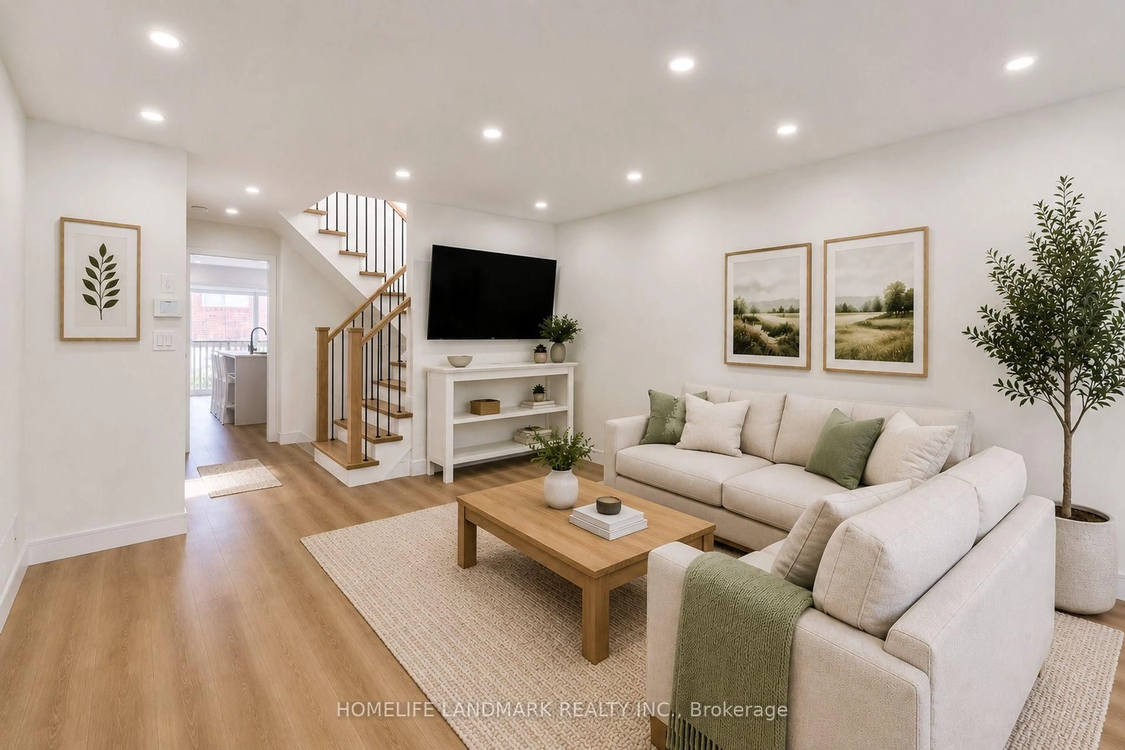 Living room with furniture, wood/laminate floor for 5415 Rochelle Way, Mississauga Ontario L5N 7Y2
