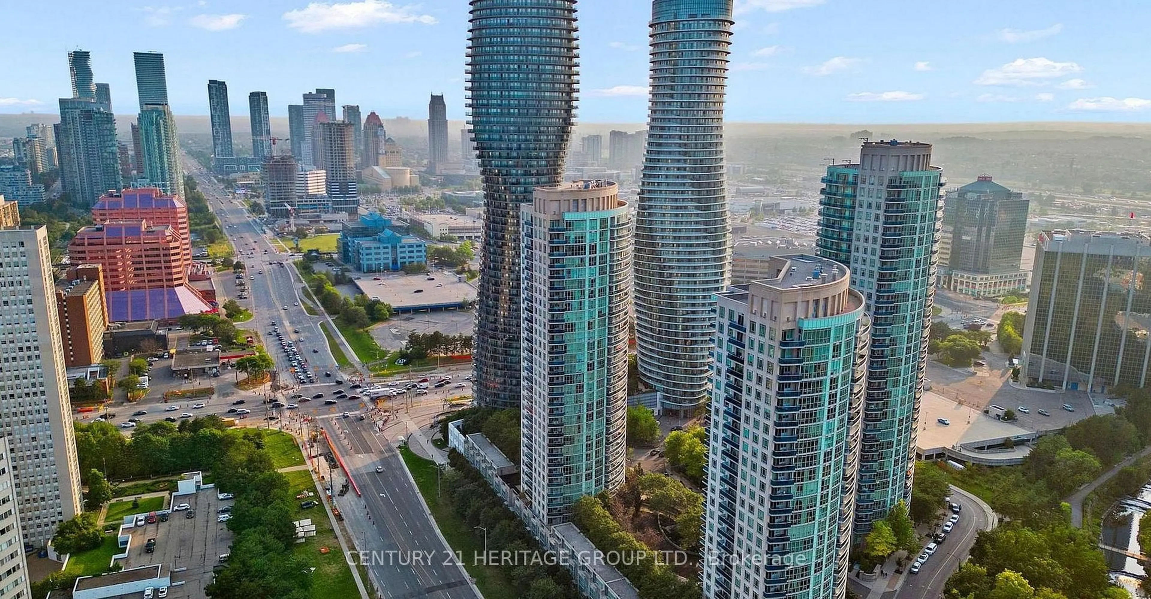 A pic from outside/outdoor area/front of a property/back of a property/a pic from drone, city buildings view from balcony for 90 Absolute Ave #1410, Mississauga Ontario L4Z 0A3