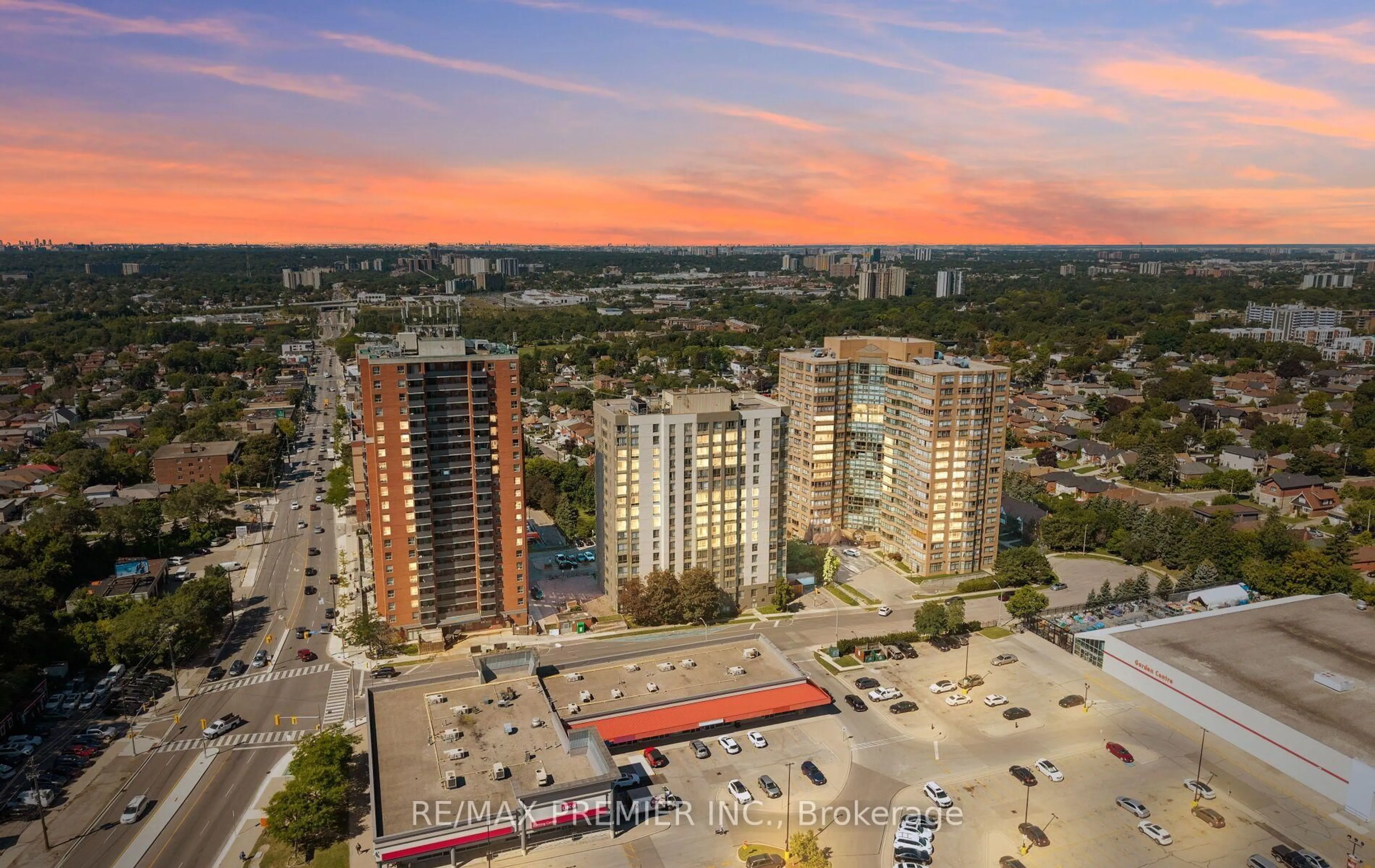 A pic from outside/outdoor area/front of a property/back of a property/a pic from drone, city buildings view from balcony for 2470 Eglinton Ave #209, Toronto Ontario M6M 5E7