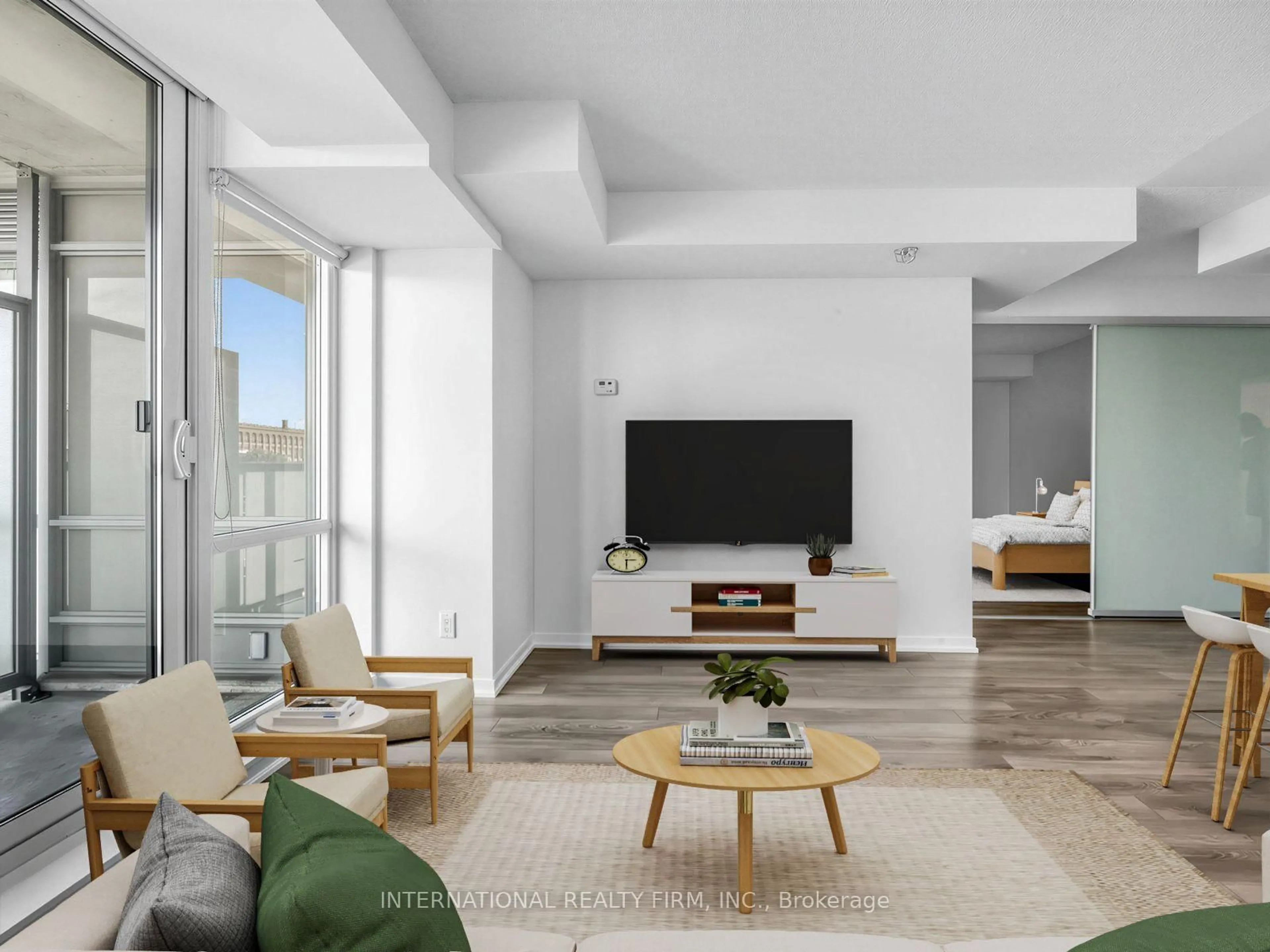 Living room with furniture, unknown for 20 Joe Shuster Way #516, Toronto Ontario M6K 0A3