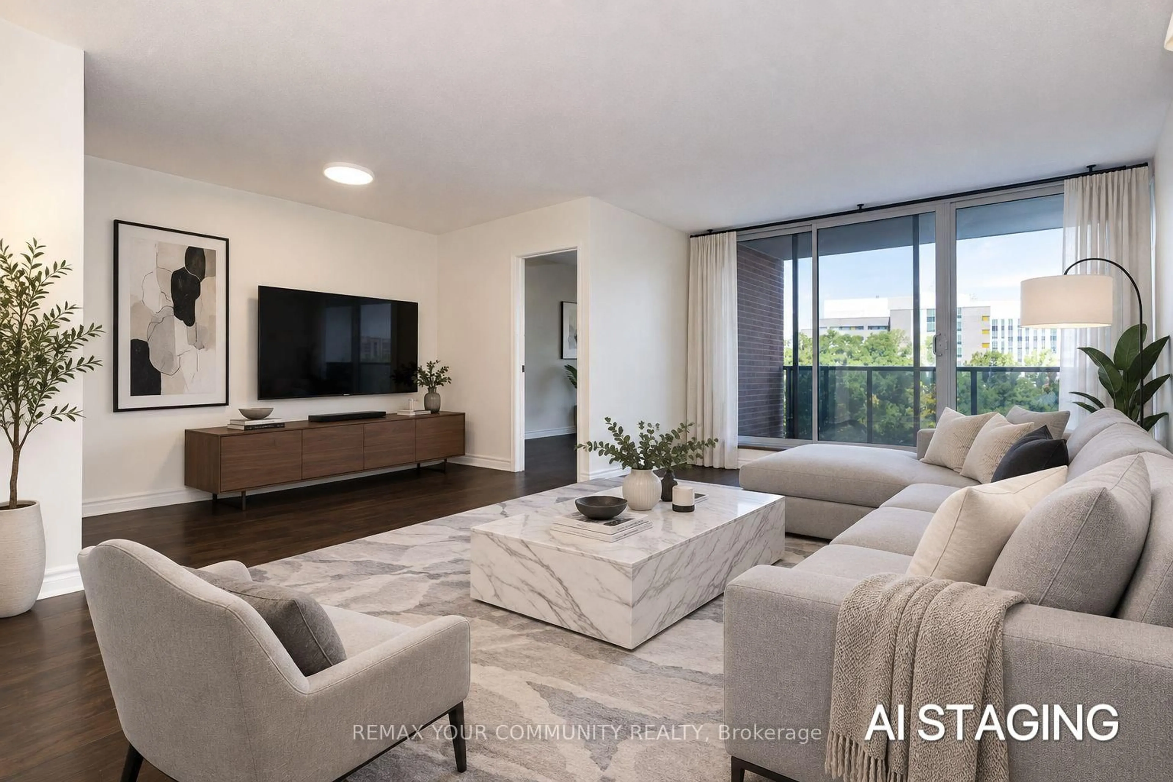 Living room with furniture, unknown for 85 Emmett Ave #708, Toronto Ontario M6M 5A2