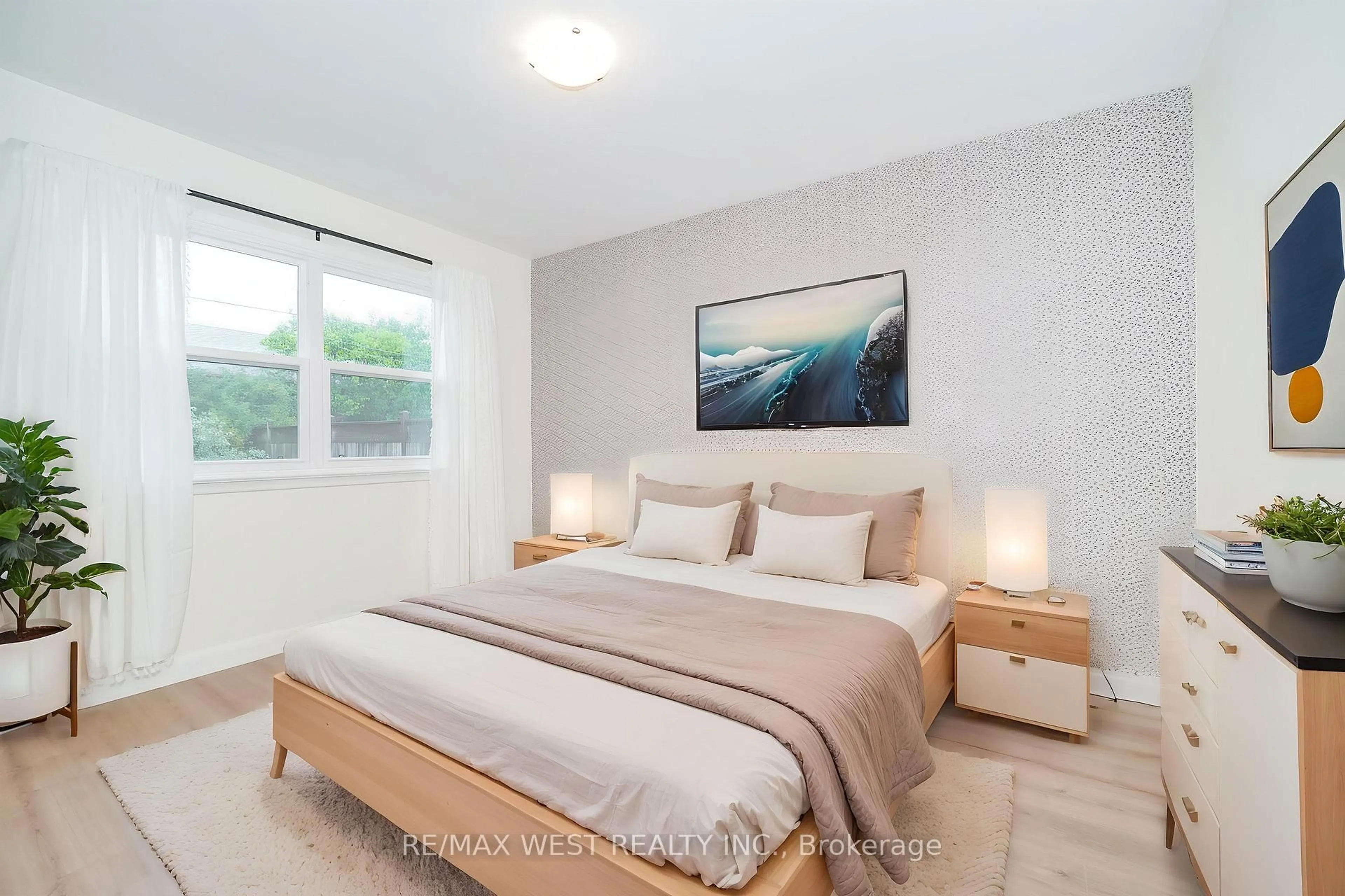Bedroom with bed, wood/laminate floor for 5 Cromarty Dr, Toronto Ontario M9W 2R5
