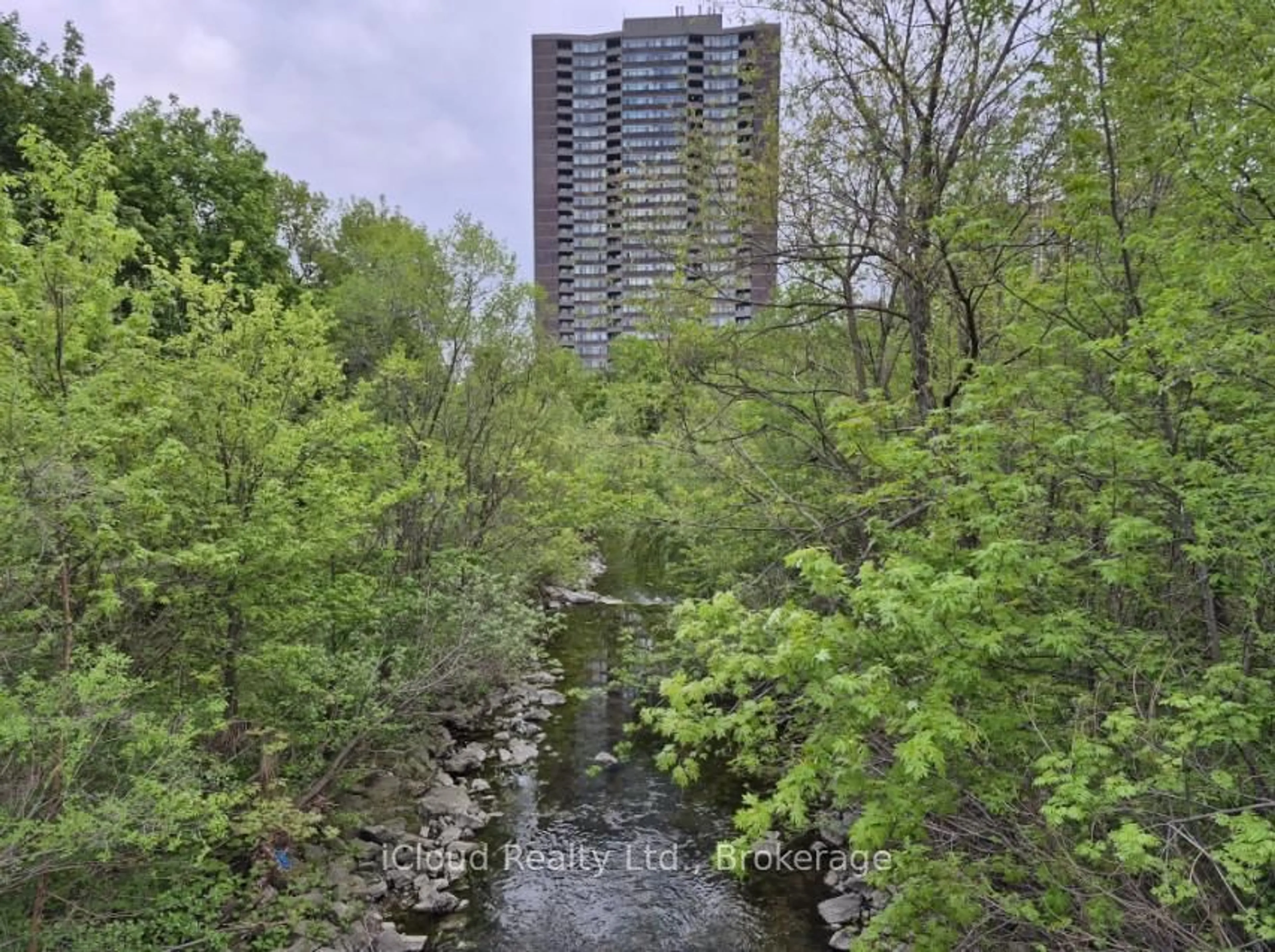 A pic from outside/outdoor area/front of a property/back of a property/a pic from drone, forest/trees view for 3100 Kirwin Ave #306, Mississauga Ontario L5A 3S6