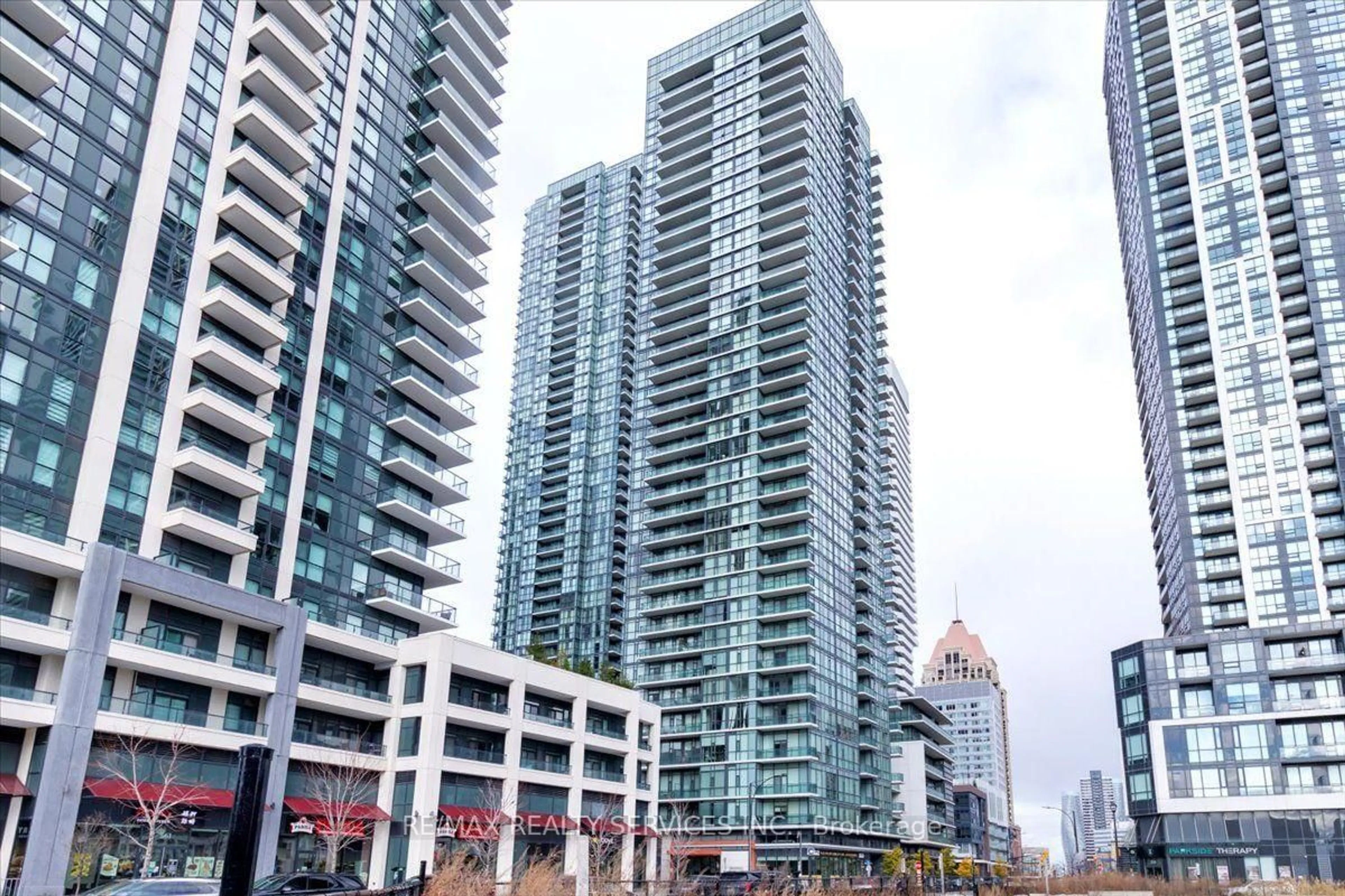 Patio, city buildings view from balcony for 4065 Brickstone Mews #2206, Mississauga Ontario L5B 0G3