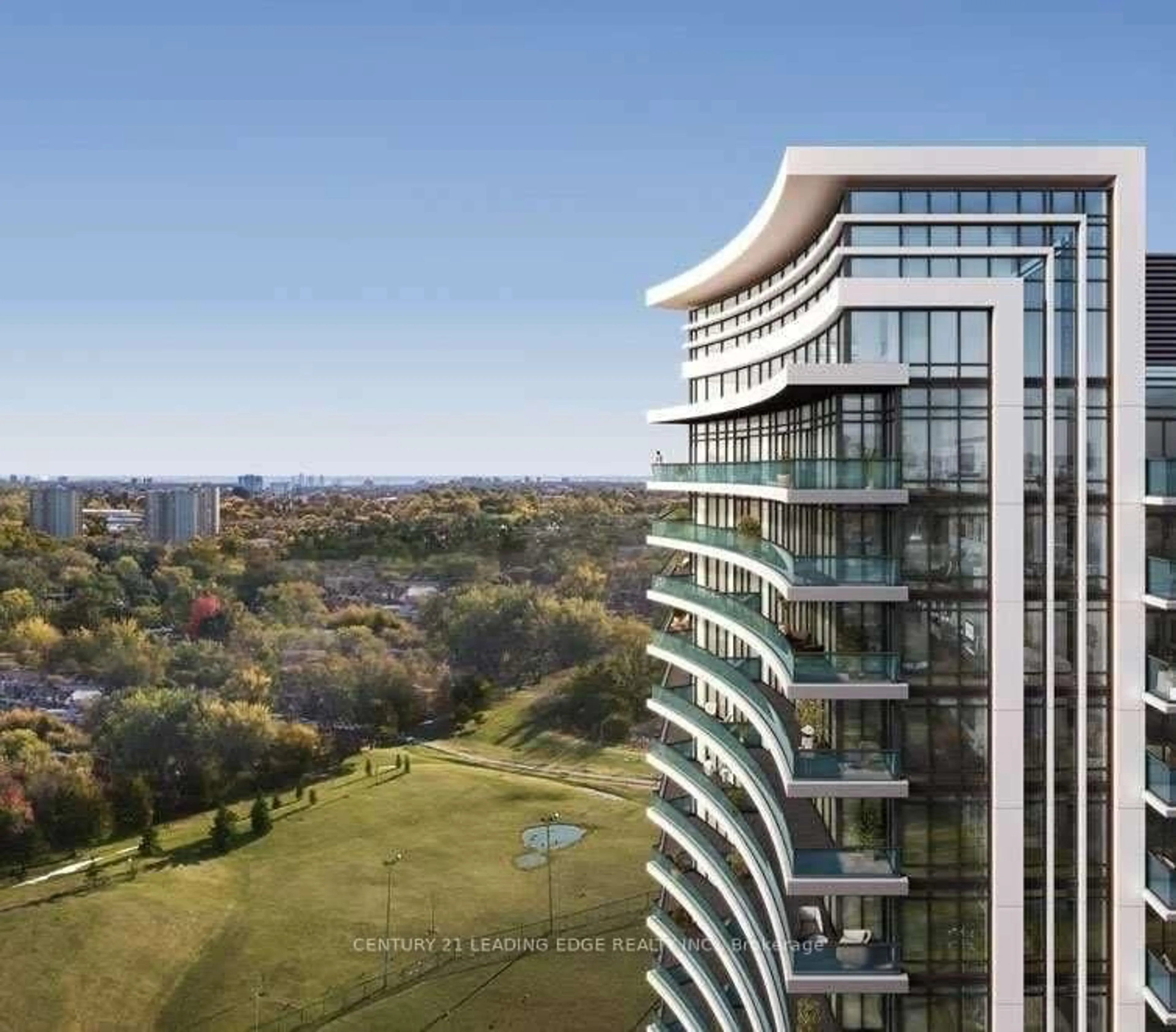 A pic from outside/outdoor area/front of a property/back of a property/a pic from drone, city buildings view from balcony for 1461 Lawrence Ave #302, Toronto Ontario M6L 1A9