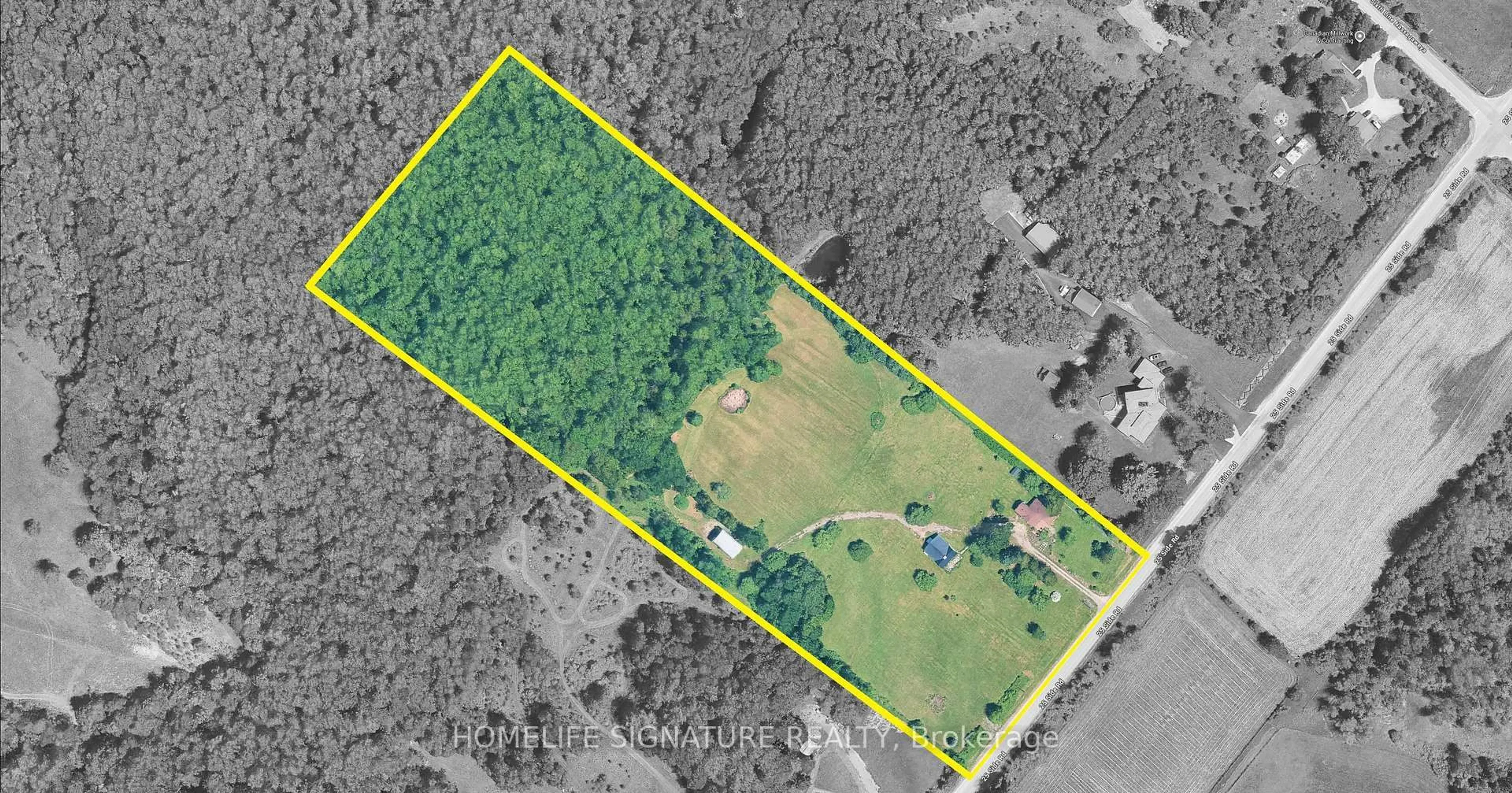 A pic from outside/outdoor area/front of a property/back of a property/a pic from drone, forest/trees view for 5273 25 Sdrd, Milton Ontario L7J 2L7
