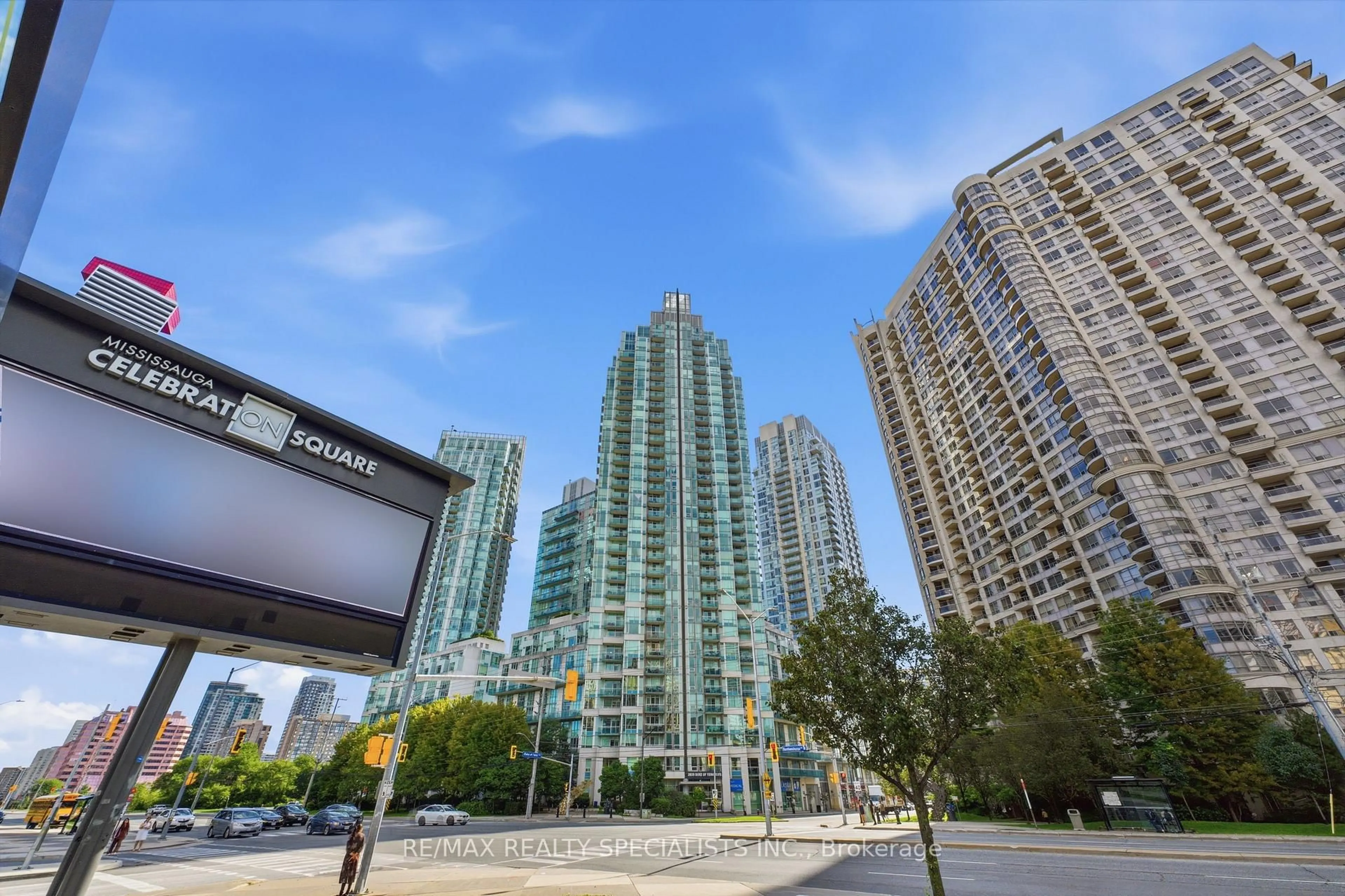 Patio, city buildings view from balcony for 3939 Duke Of York Blvd #711, Mississauga Ontario L5B 4N2