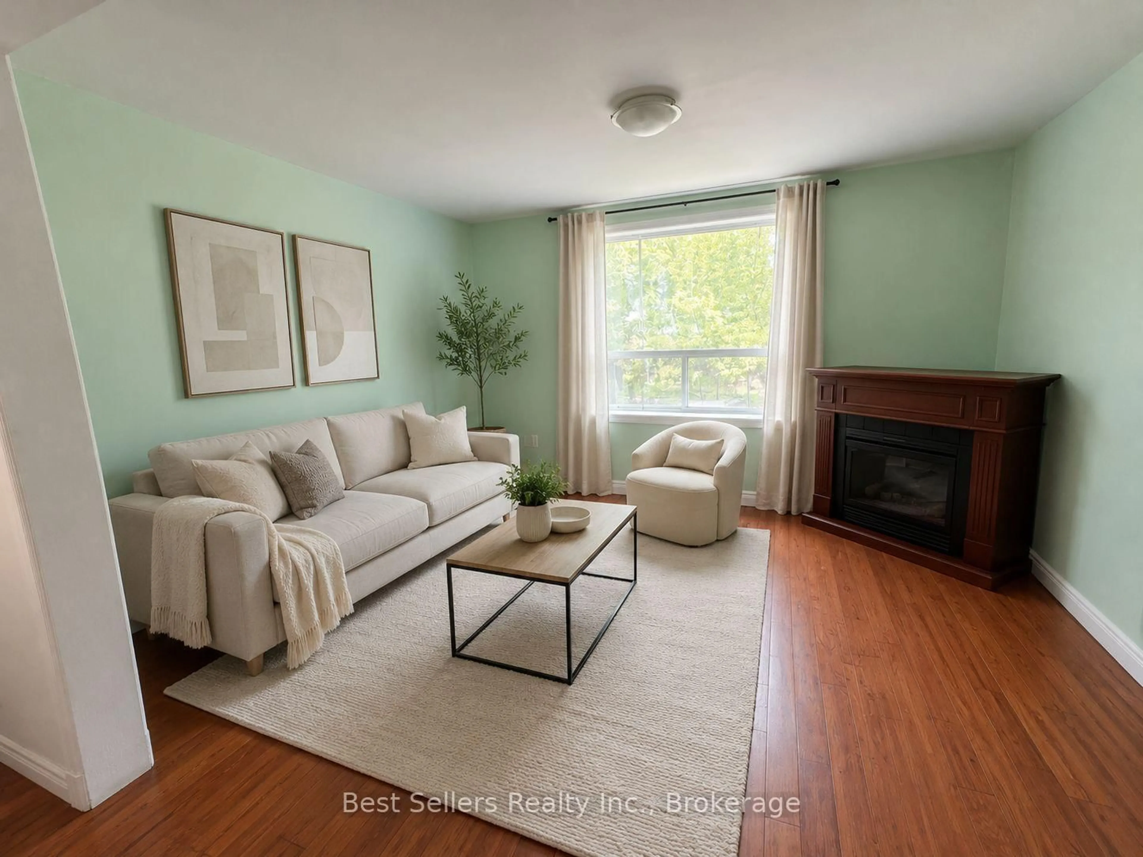 Living room with furniture, wood/laminate floor for 36 William St, Orangeville Ontario L9W 2R7